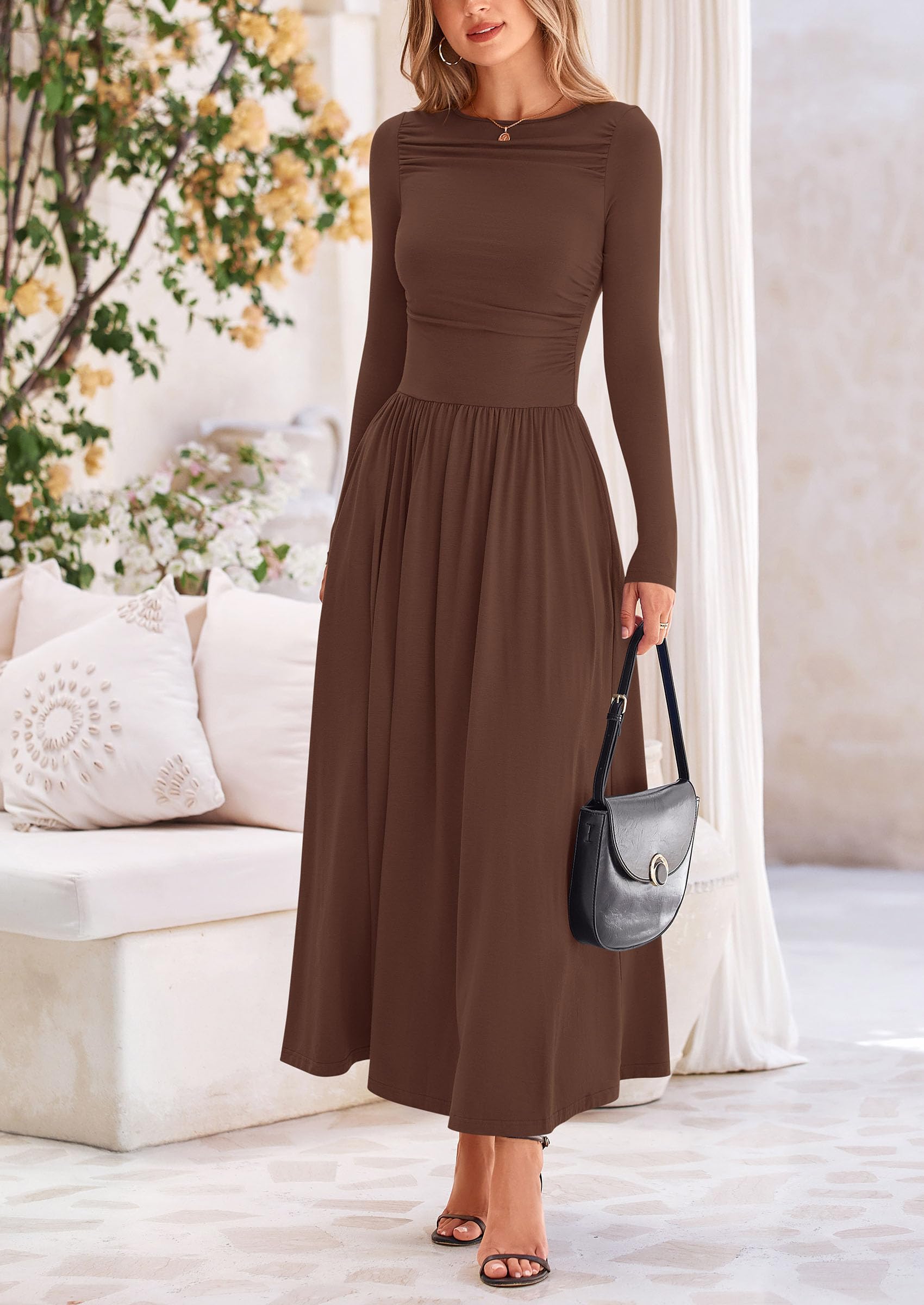 Foto 4 | Vestido Largo Prettygarden Para Mujer 2025 Spring Coffee, Tamaño Mediano - Venta Internacional.