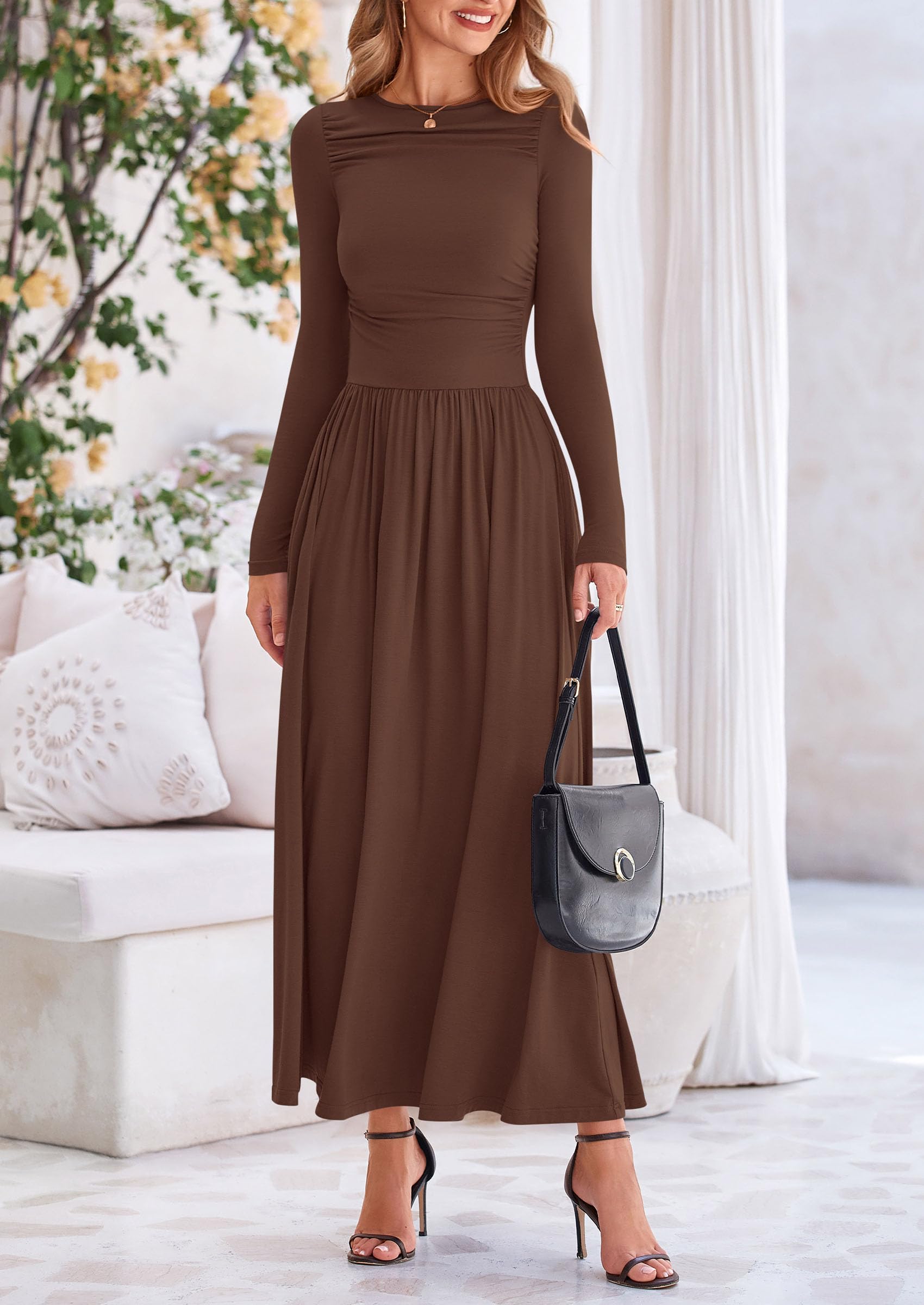Foto 5 | Vestido Largo Prettygarden Para Mujer 2025 Spring Coffee, Tamaño Mediano - Venta Internacional.