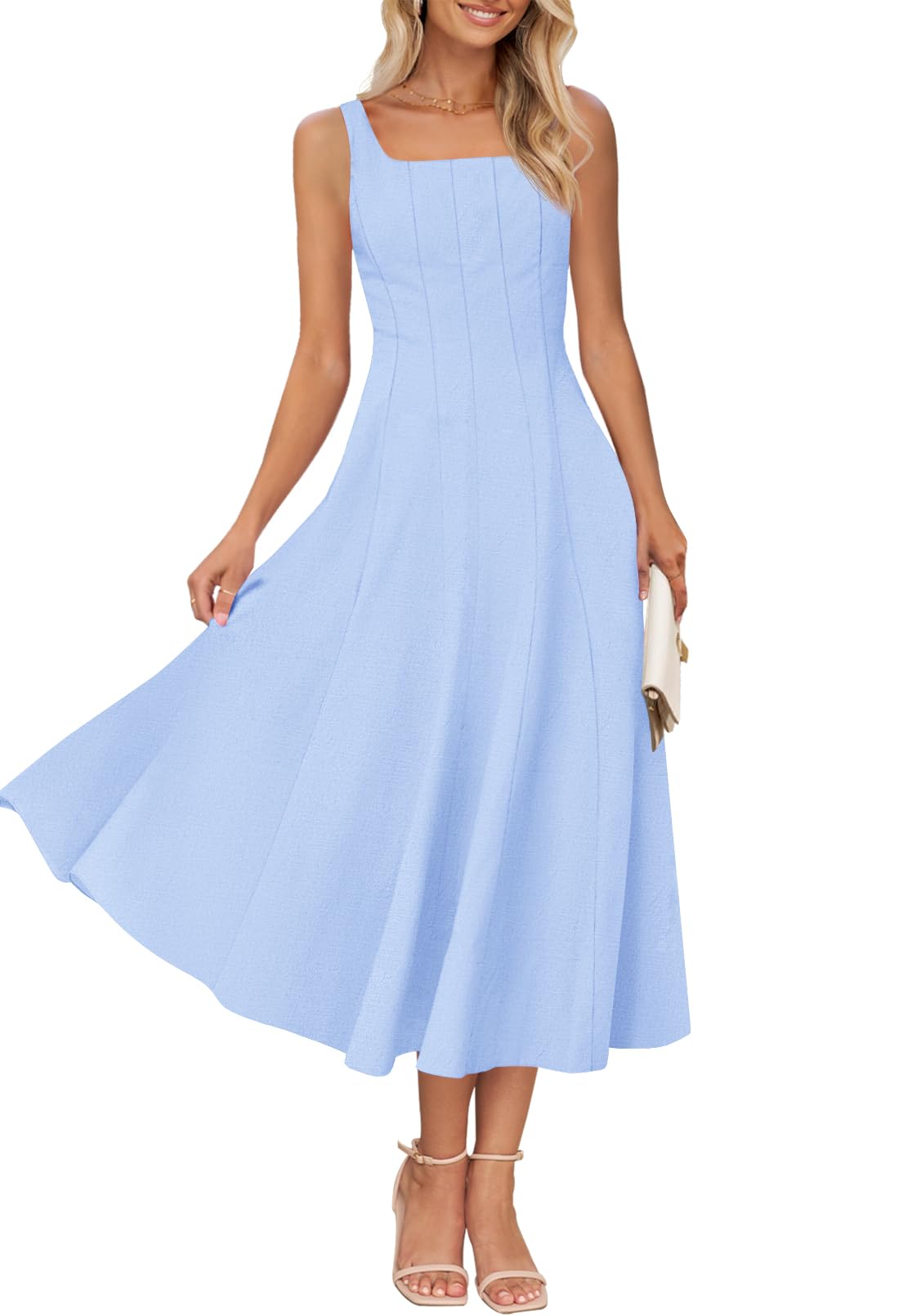 Foto 2 pulgar | Vestido Midi Merokeety Para Mujer 2025, Verano, Sin Mangas, Azul Claro - Venta Internacional.