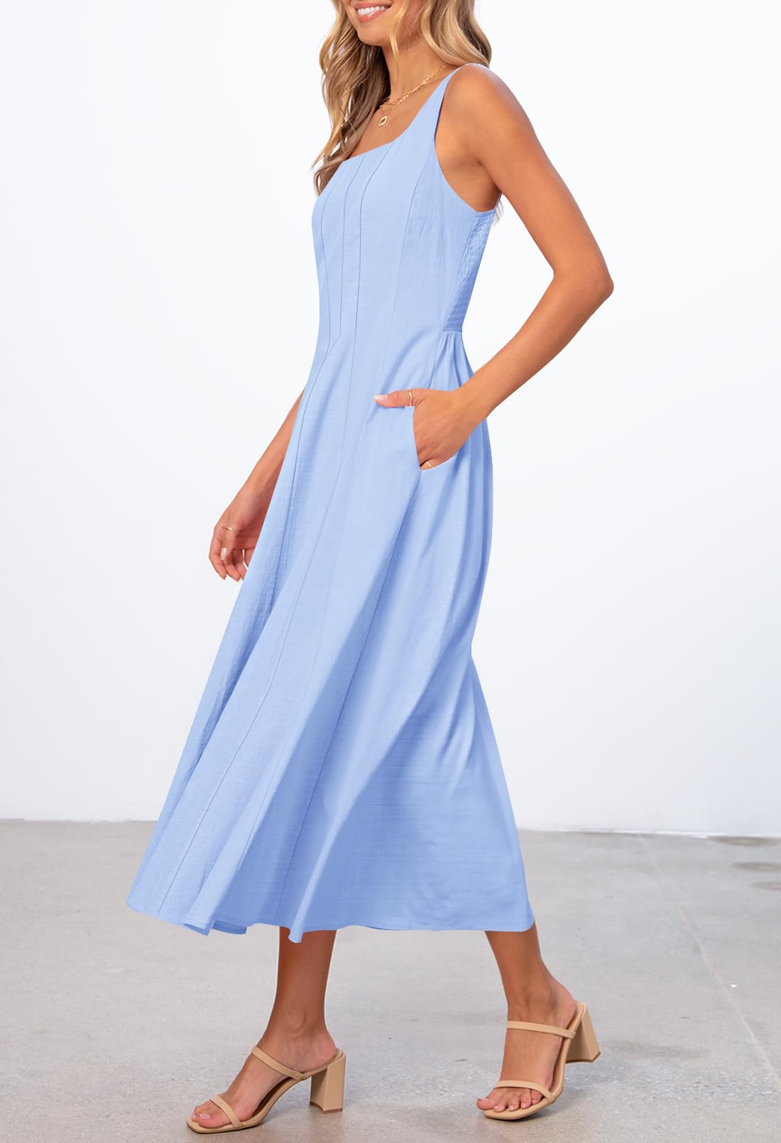 Foto 3 pulgar | Vestido Midi Merokeety Para Mujer 2025, Verano, Sin Mangas, Azul Claro - Venta Internacional.