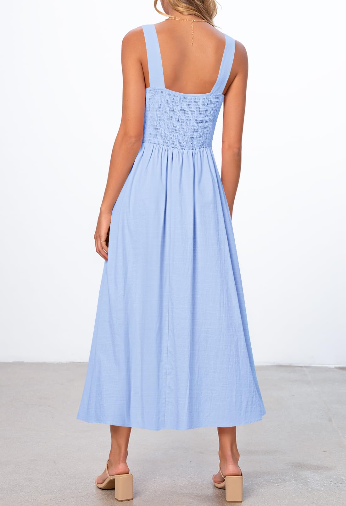 Foto 4 pulgar | Vestido Midi Merokeety Para Mujer 2025, Verano, Sin Mangas, Azul Claro - Venta Internacional.