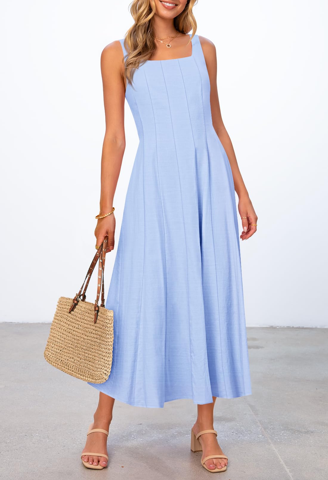Foto 5 pulgar | Vestido Midi Merokeety Para Mujer 2025, Verano, Sin Mangas, Azul Claro - Venta Internacional.