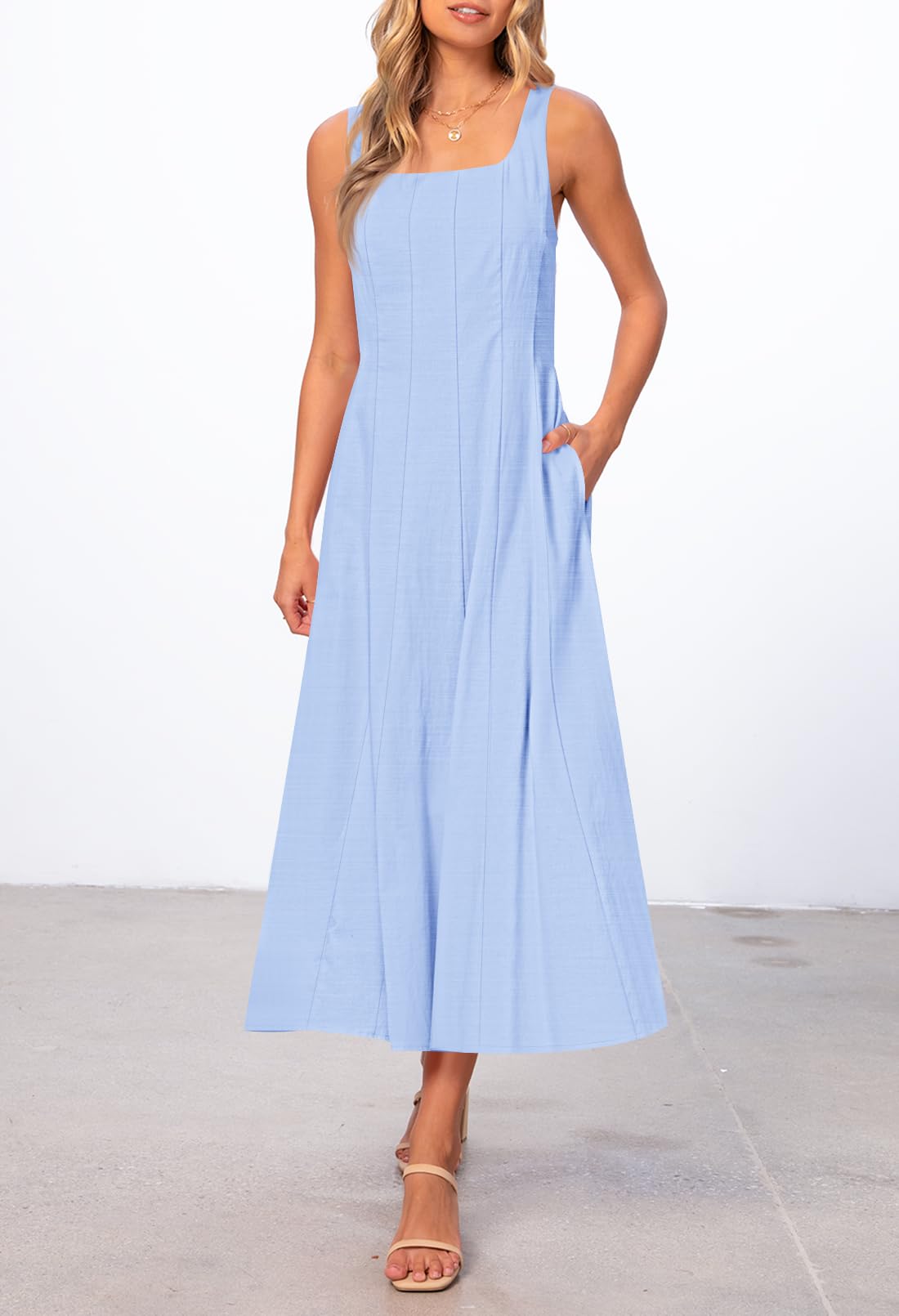 Foto 8 pulgar | Vestido Midi Merokeety Para Mujer 2025, Verano, Sin Mangas, Azul Claro - Venta Internacional.