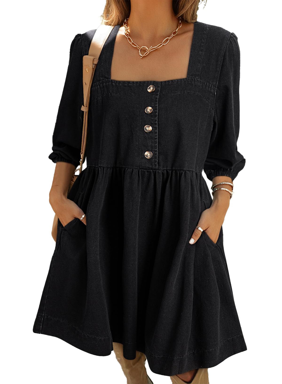 Foto 2 pulgar | Vestido Vaquero Sidefeel Primavera/verano Con Manga 3/4 Para Mujer - Venta Internacional.
