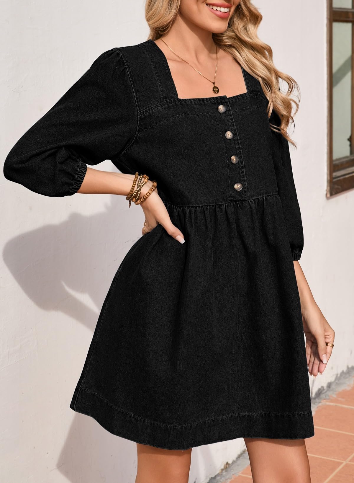Foto 4 pulgar | Vestido Vaquero Sidefeel Primavera/verano Con Manga 3/4 Para Mujer - Venta Internacional.