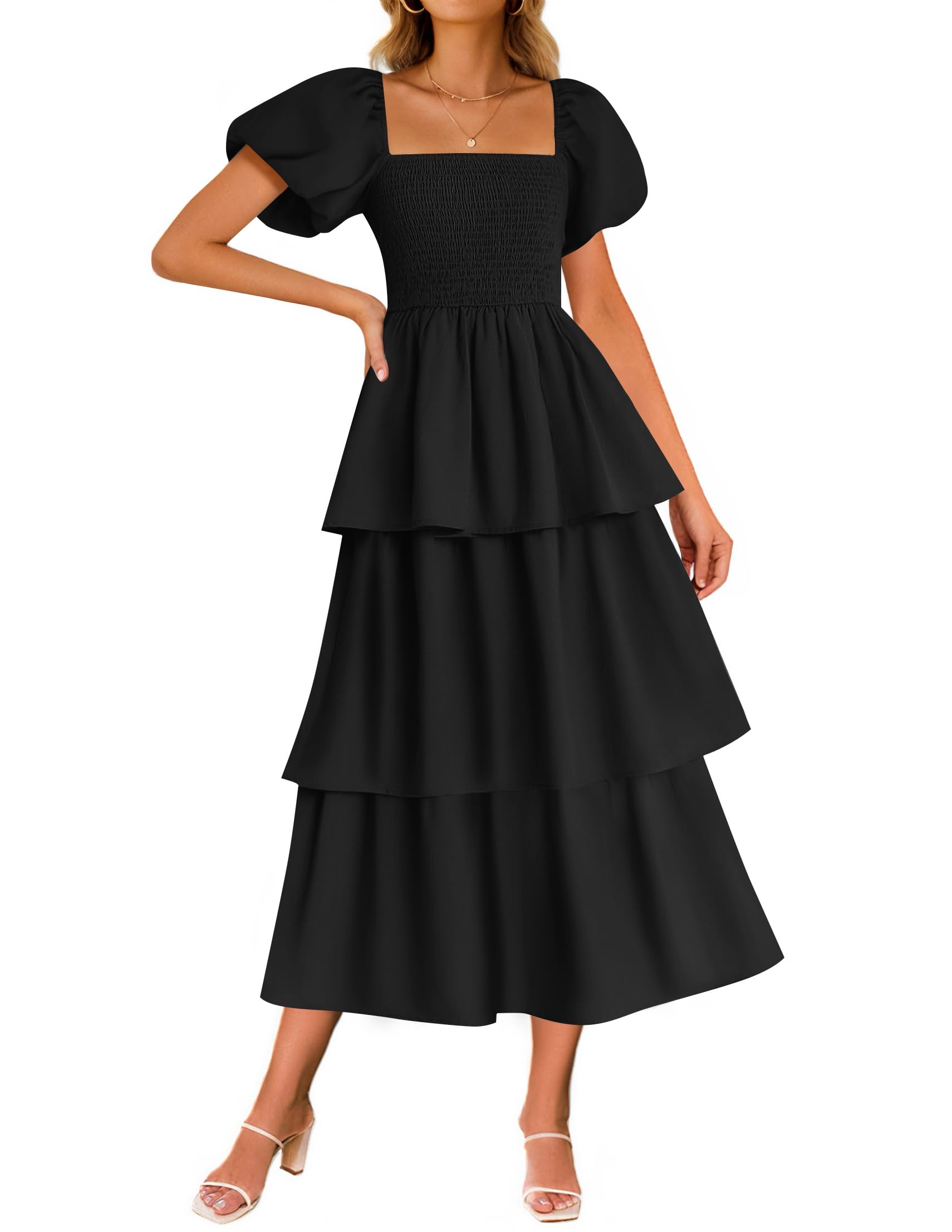 Foto 2 pulgar | Vestido Zesica 2025 Summer Boho Midi De Manga Corta Para Mujer - Venta Internacional.