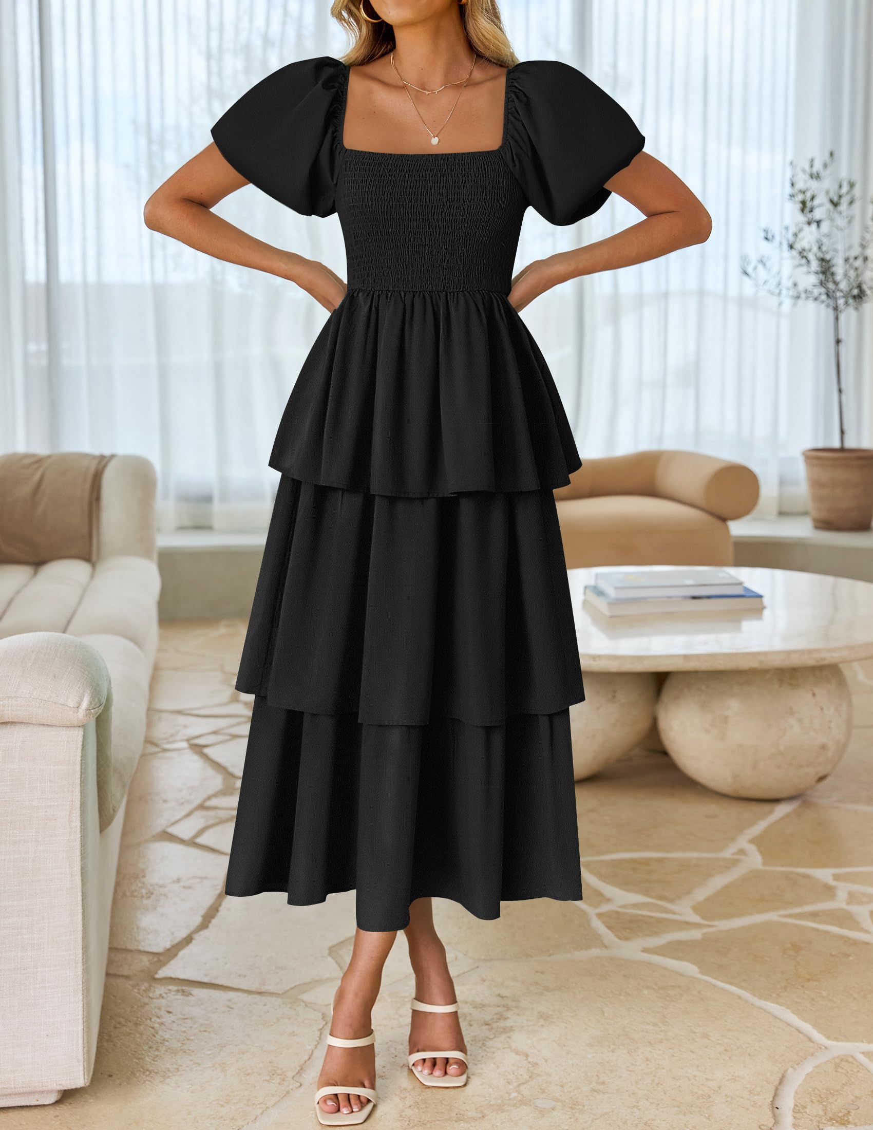 Foto 3 pulgar | Vestido Zesica 2025 Summer Boho Midi De Manga Corta Para Mujer - Venta Internacional.