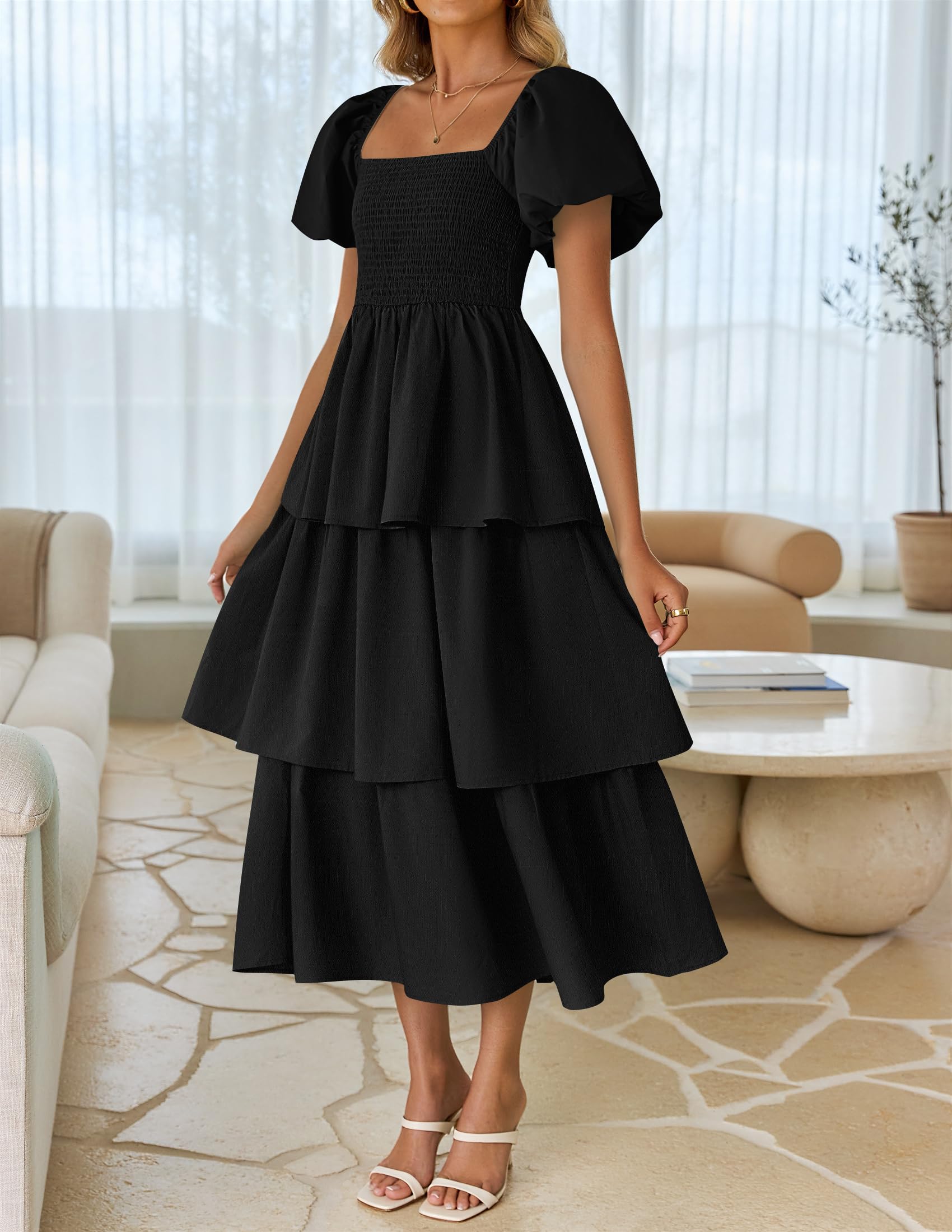 Foto 4 pulgar | Vestido Zesica 2025 Summer Boho Midi De Manga Corta Para Mujer - Venta Internacional.