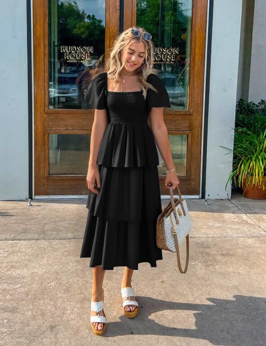 Foto 7 pulgar | Vestido Zesica 2025 Summer Boho Midi De Manga Corta Para Mujer - Venta Internacional.