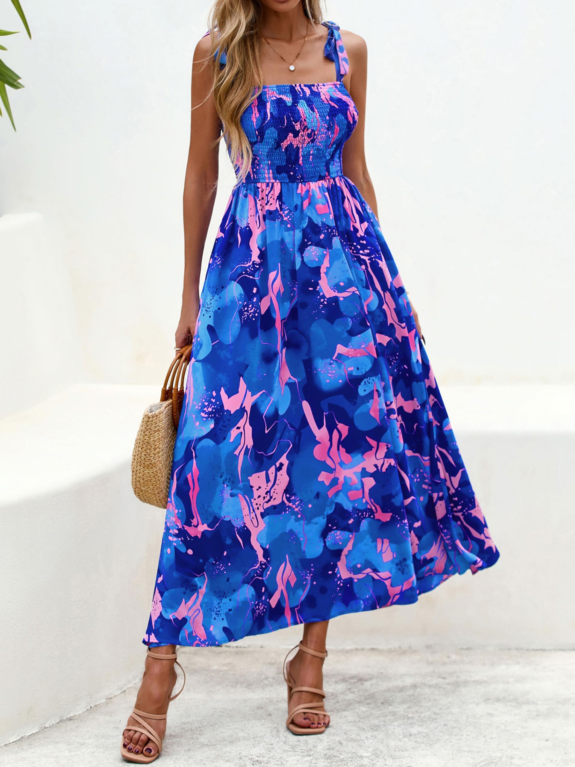 Foto 3 pulgar | Vestido De Verano Prettygarden Floral Sin Mangas Maxi Azul Real - Venta Internacional.