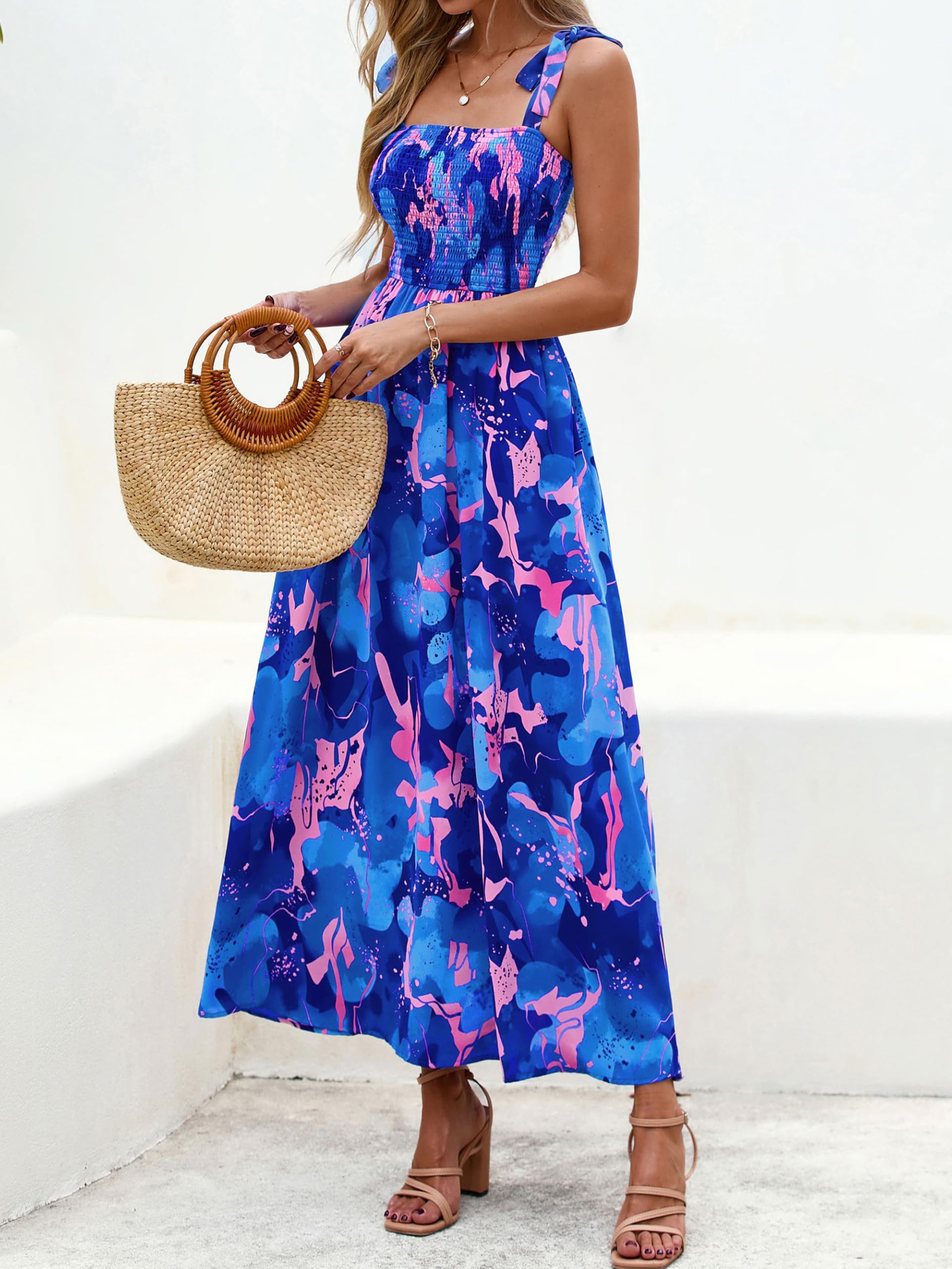 Foto 5 pulgar | Vestido De Verano Prettygarden Floral Sin Mangas Maxi Azul Real - Venta Internacional.