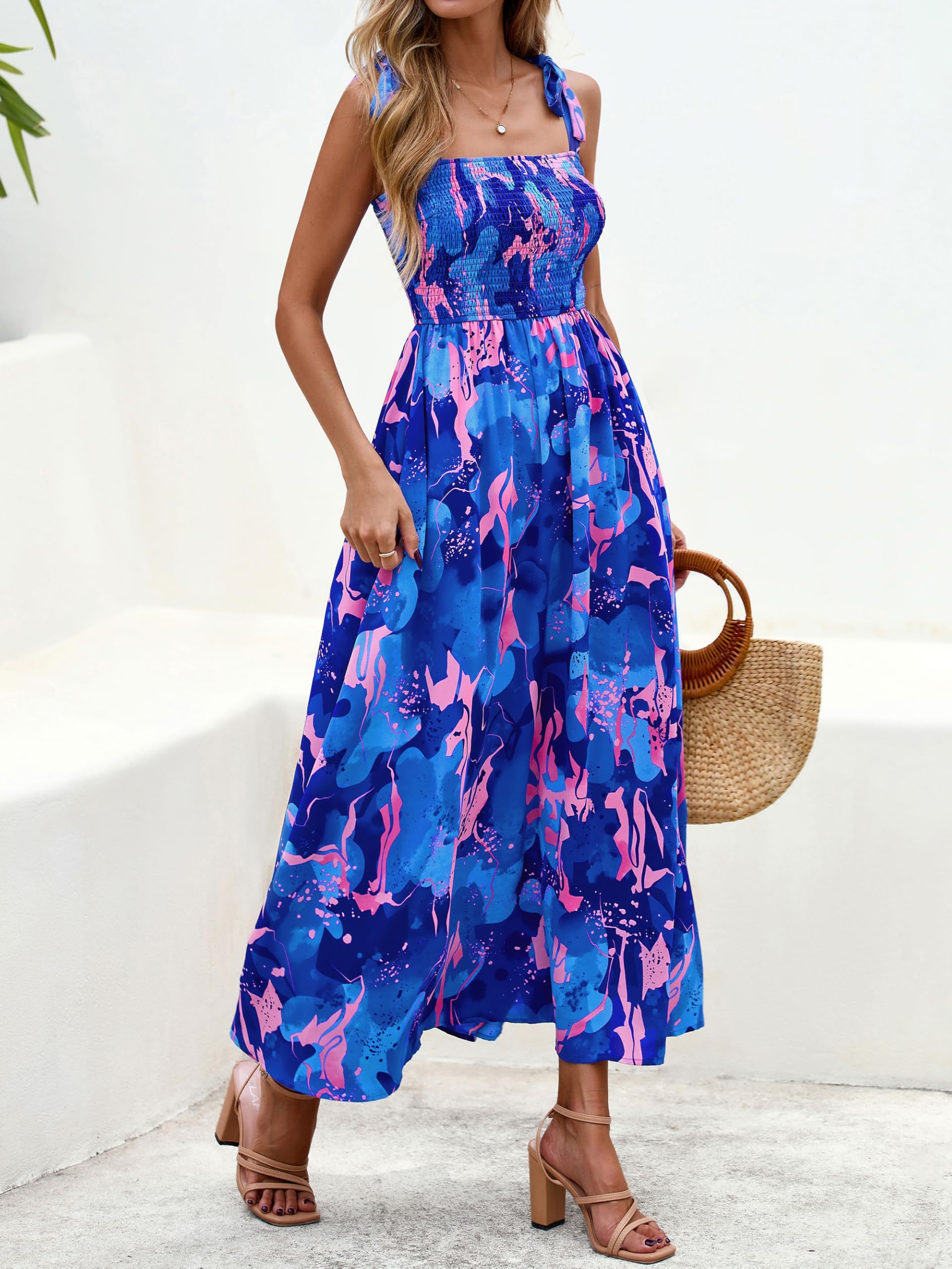 Foto 7 pulgar | Vestido De Verano Prettygarden Floral Sin Mangas Maxi Azul Real - Venta Internacional.
