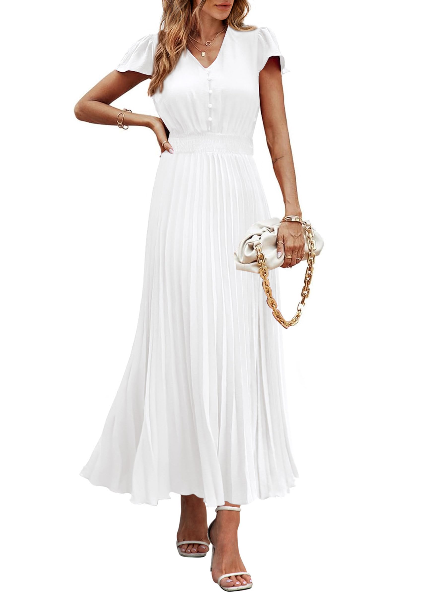 Foto 1 | Vestido Largo Prettygarden Para Mujer, Verano 2025, Cuello En V, Con Volantes - Venta Internacional.