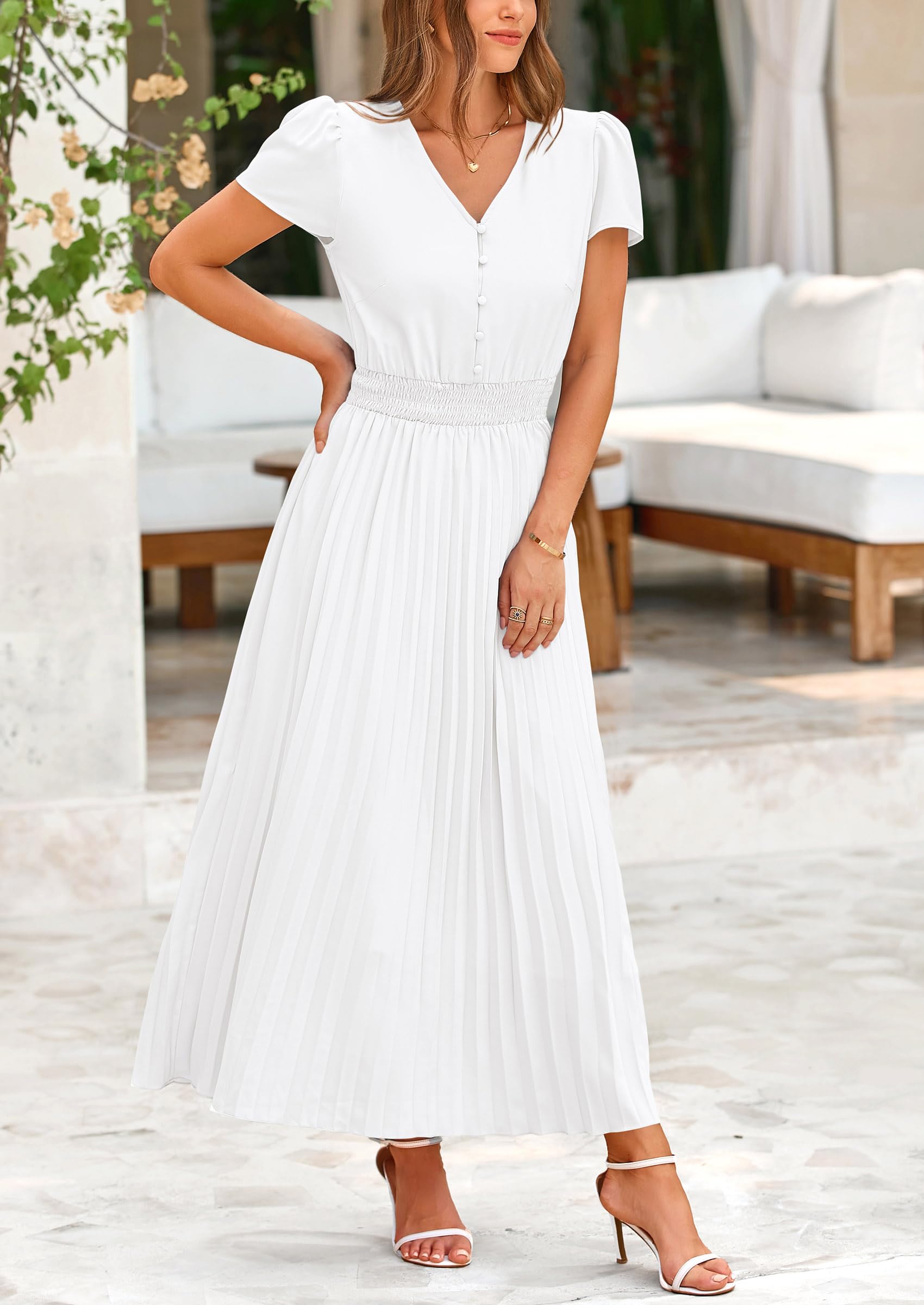 Foto 5 | Vestido Largo Prettygarden Para Mujer, Verano 2025, Cuello En V, Con Volantes - Venta Internacional.