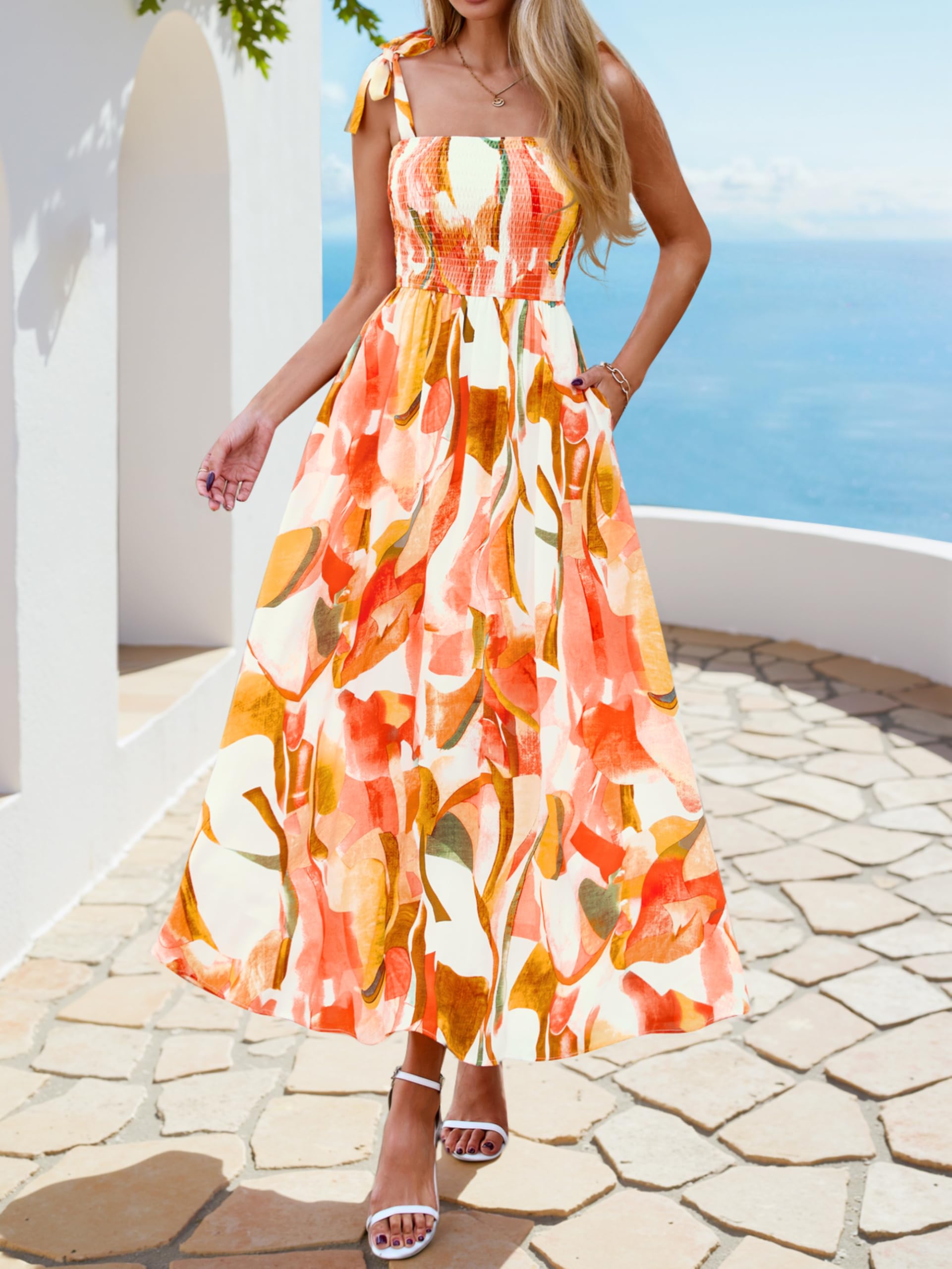 Foto 5 pulgar | Vestido De Verano Prettygarden Floral Sin Mangas Maxi Rosa Xxl - Venta Internacional.