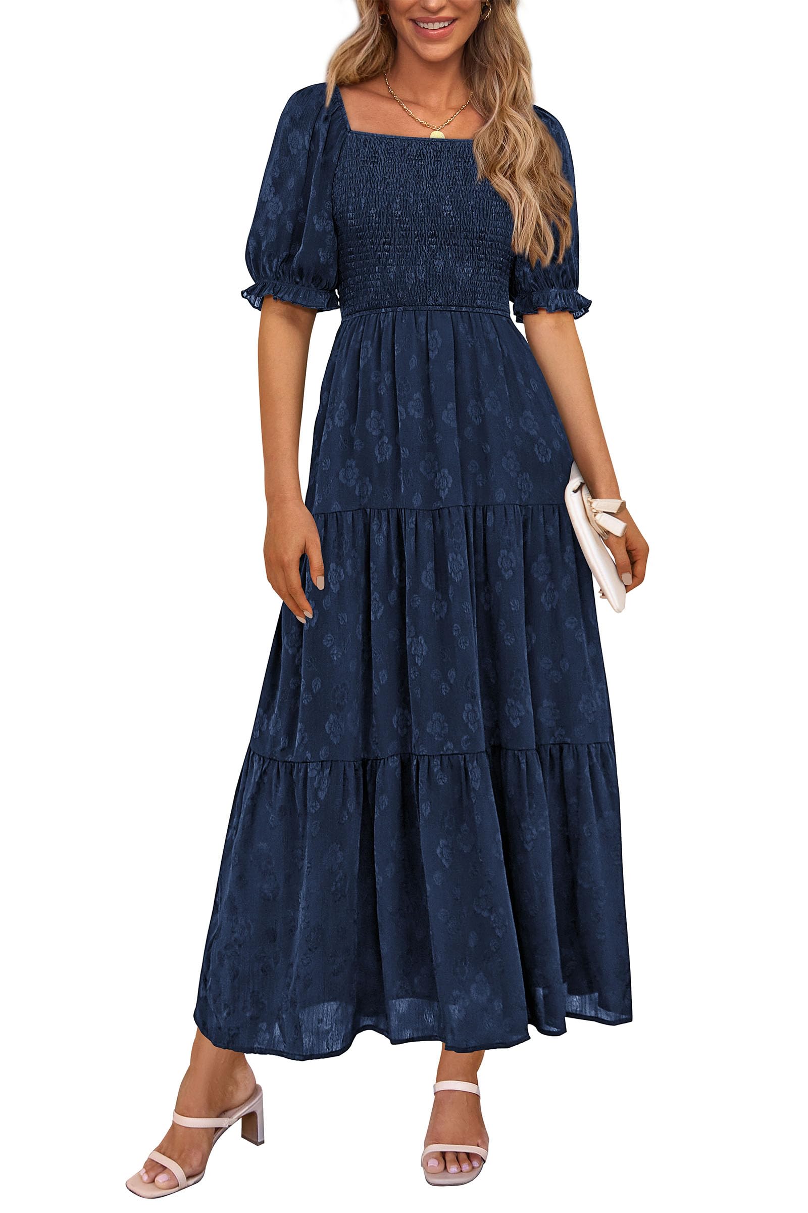 Foto 2 pulgar | Vestido Midi Prettygarden Para Mujer, Verano 2025, Floral, Azul Oscuro - Venta Internacional.