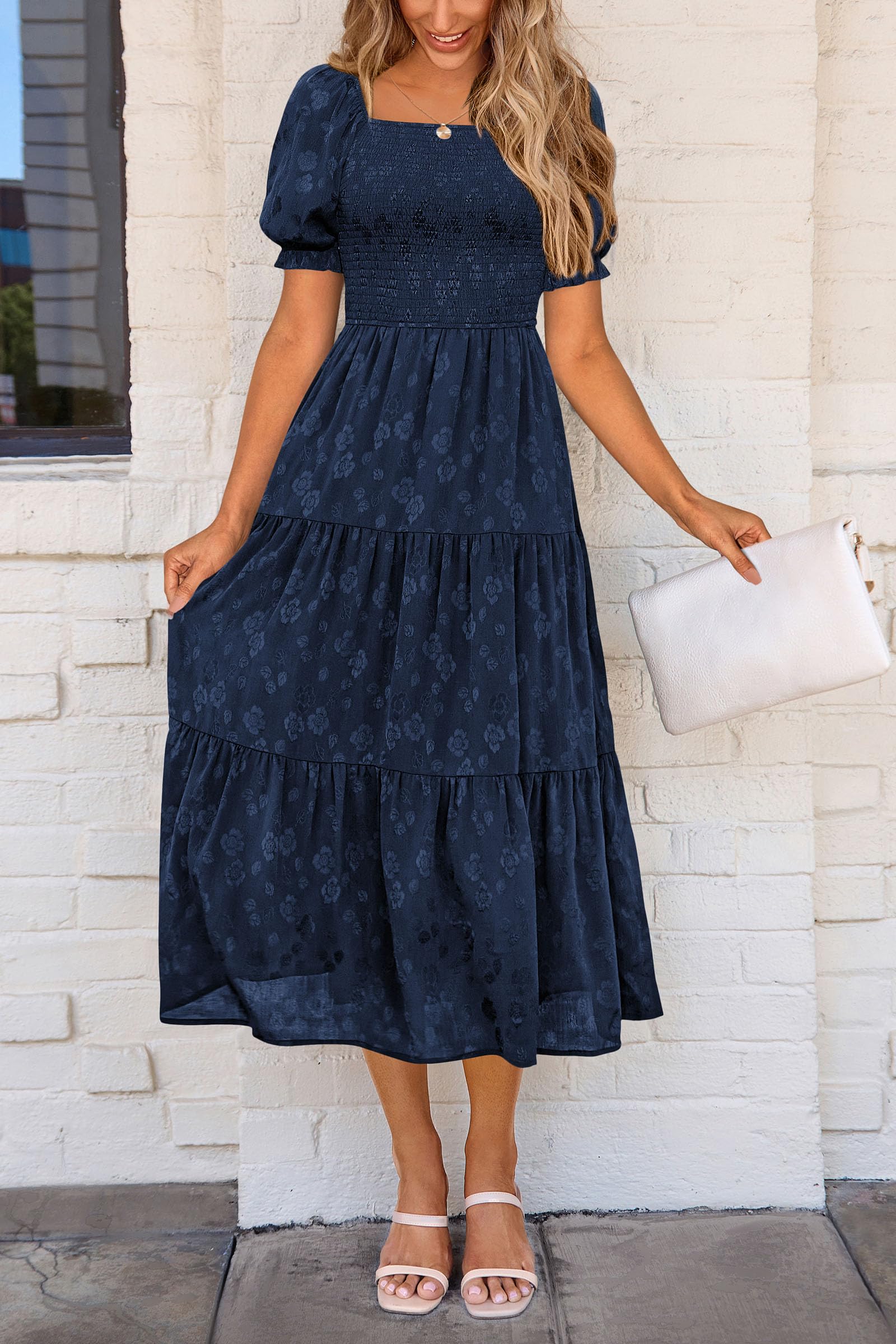 Foto 4 pulgar | Vestido Midi Prettygarden Para Mujer, Verano 2025, Floral, Azul Oscuro - Venta Internacional.