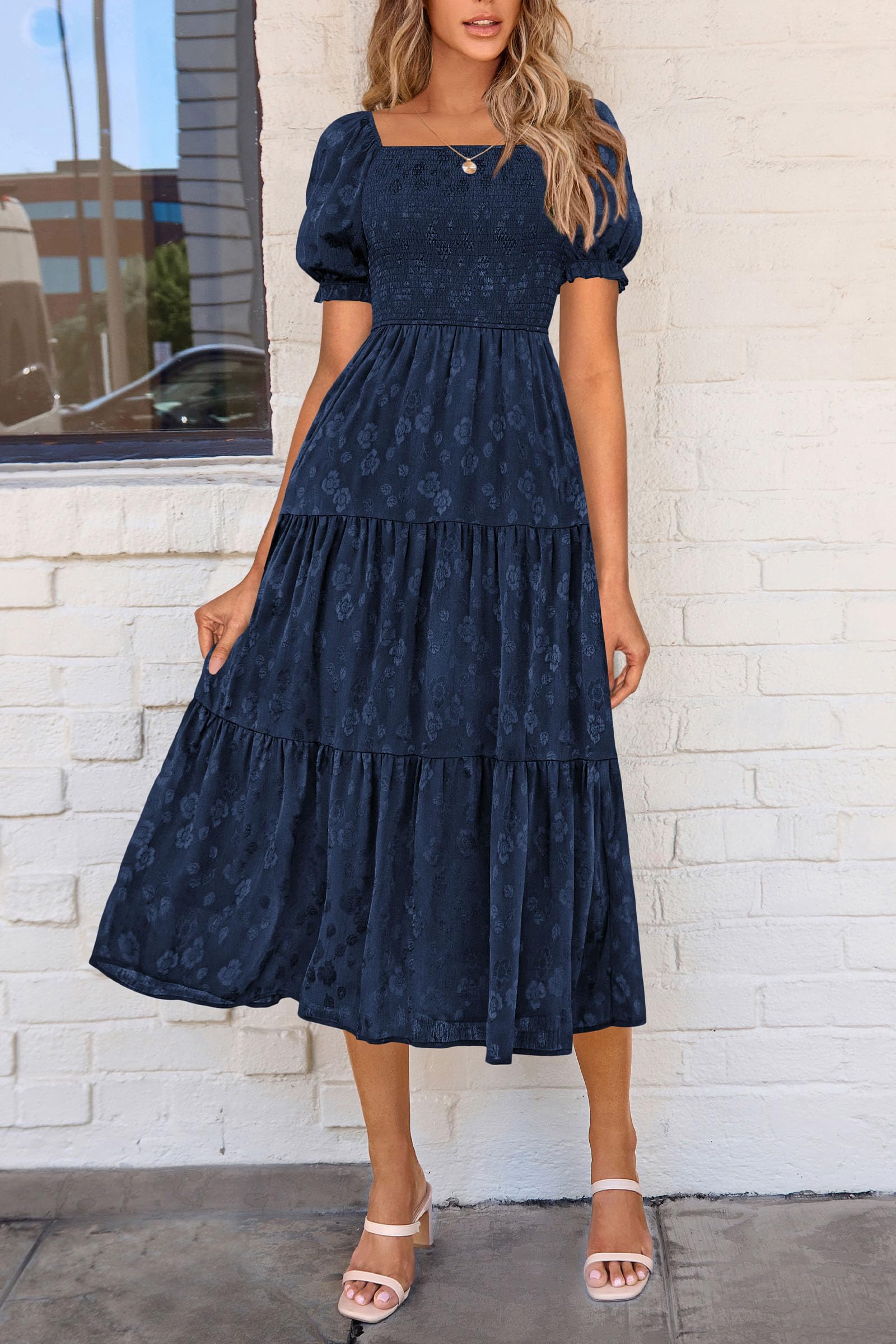 Foto 5 pulgar | Vestido Midi Prettygarden Para Mujer, Verano 2025, Floral, Azul Oscuro - Venta Internacional.