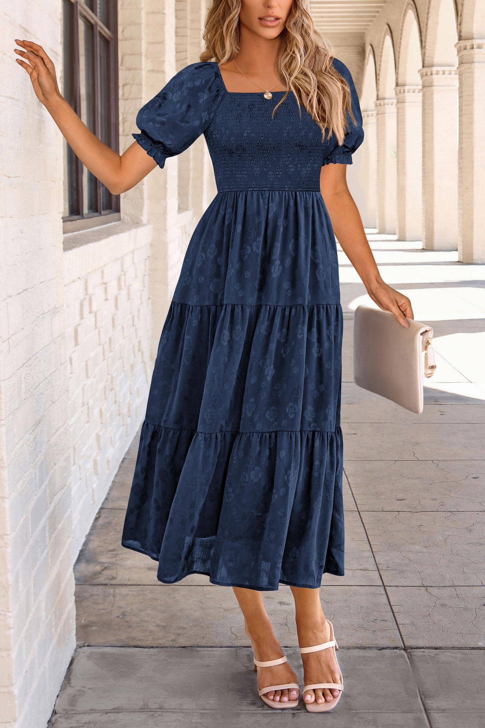 Foto 6 pulgar | Vestido Midi Prettygarden Para Mujer, Verano 2025, Floral, Azul Oscuro - Venta Internacional.