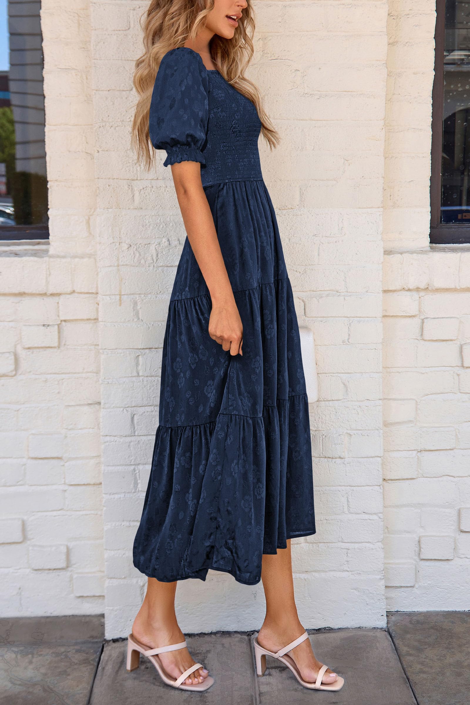 Foto 7 | Vestido Midi Prettygarden Para Mujer, Verano 2025, Floral, Azul Oscuro - Venta Internacional.