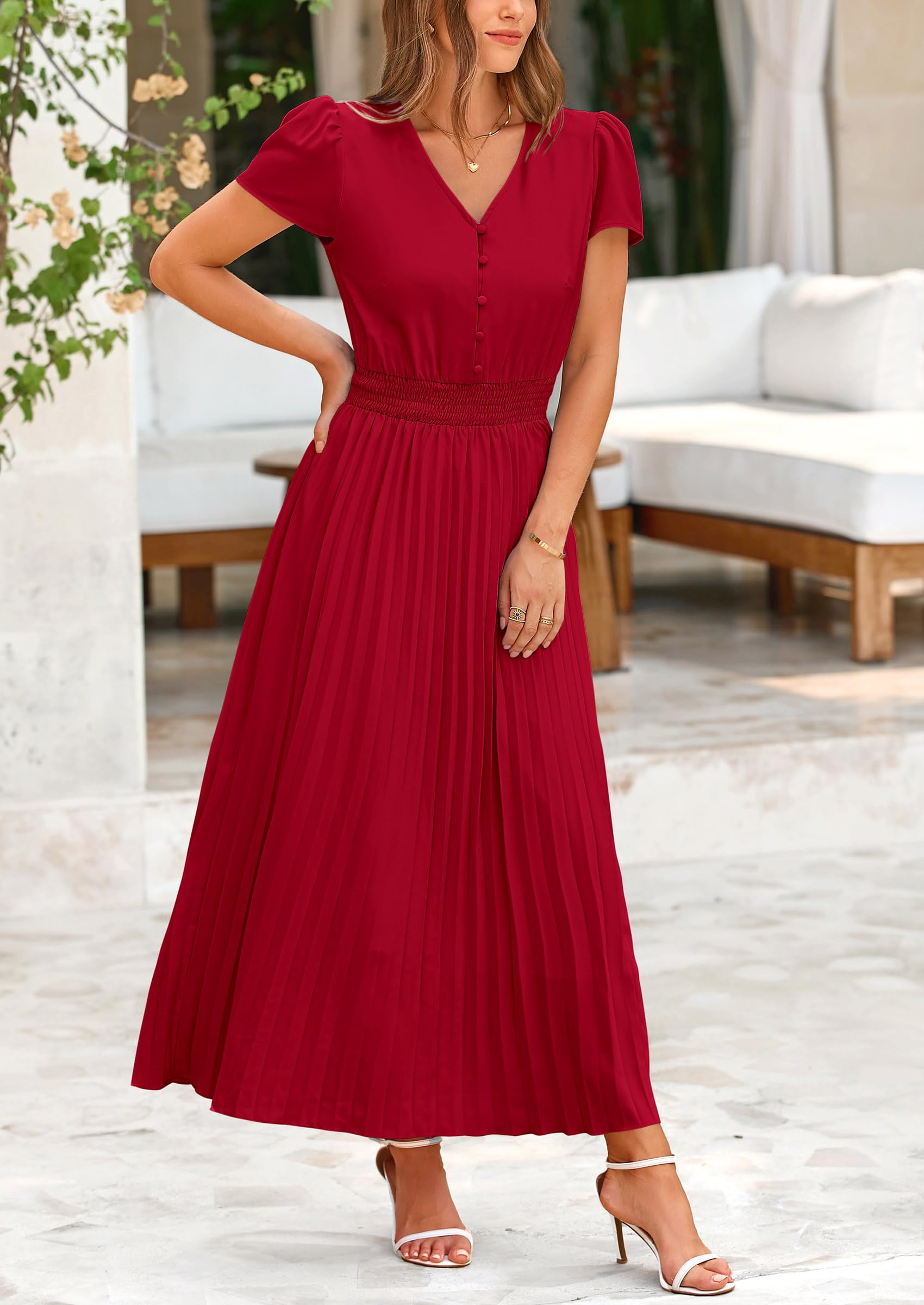 Foto 5 | Vestido Largo Prettygarden Verano 2025, Moderno, Cuello En V, Con Volantes - Venta Internacional.