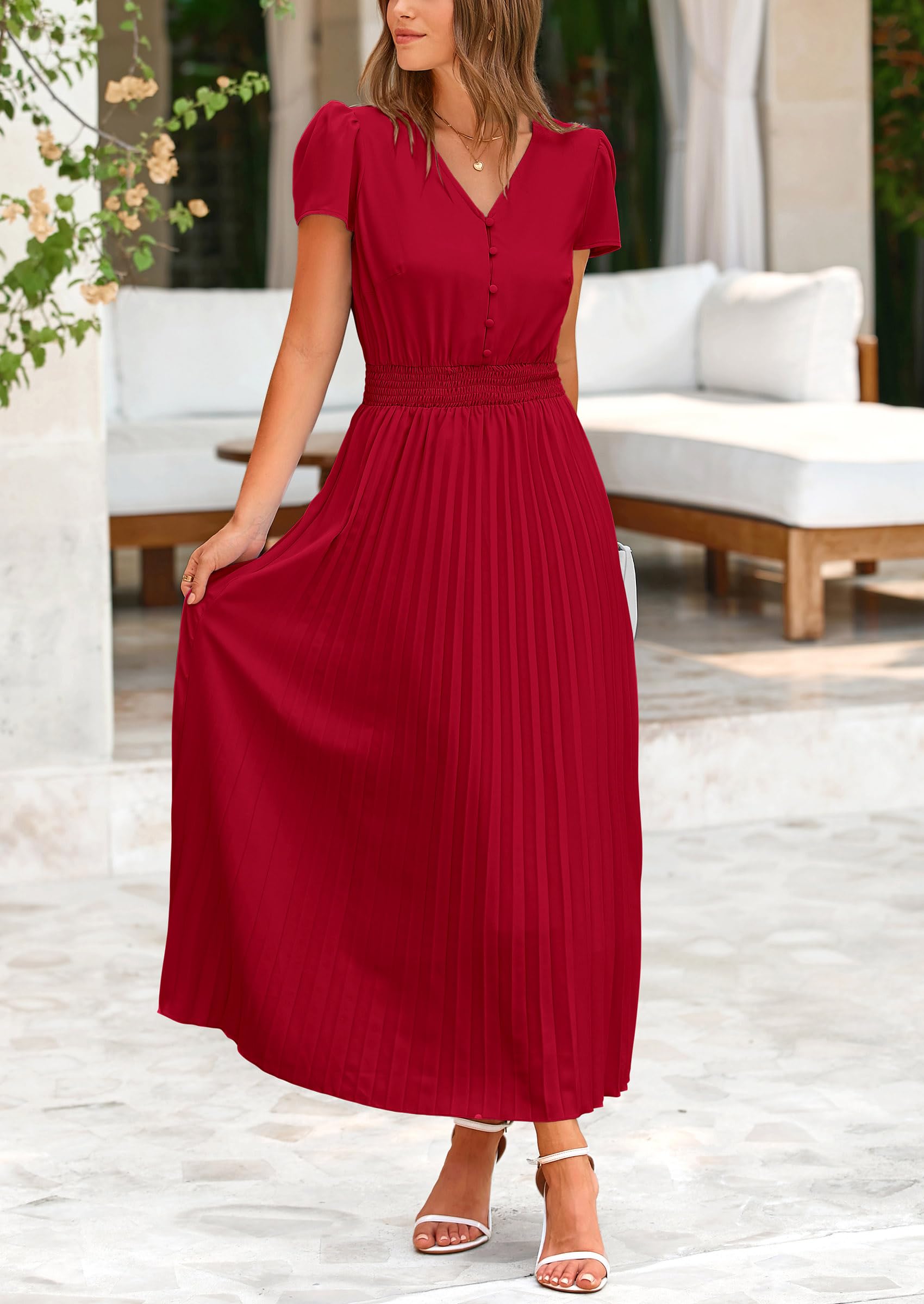 Foto 7 | Vestido Largo Prettygarden Verano 2025, Moderno, Cuello En V, Con Volantes - Venta Internacional.