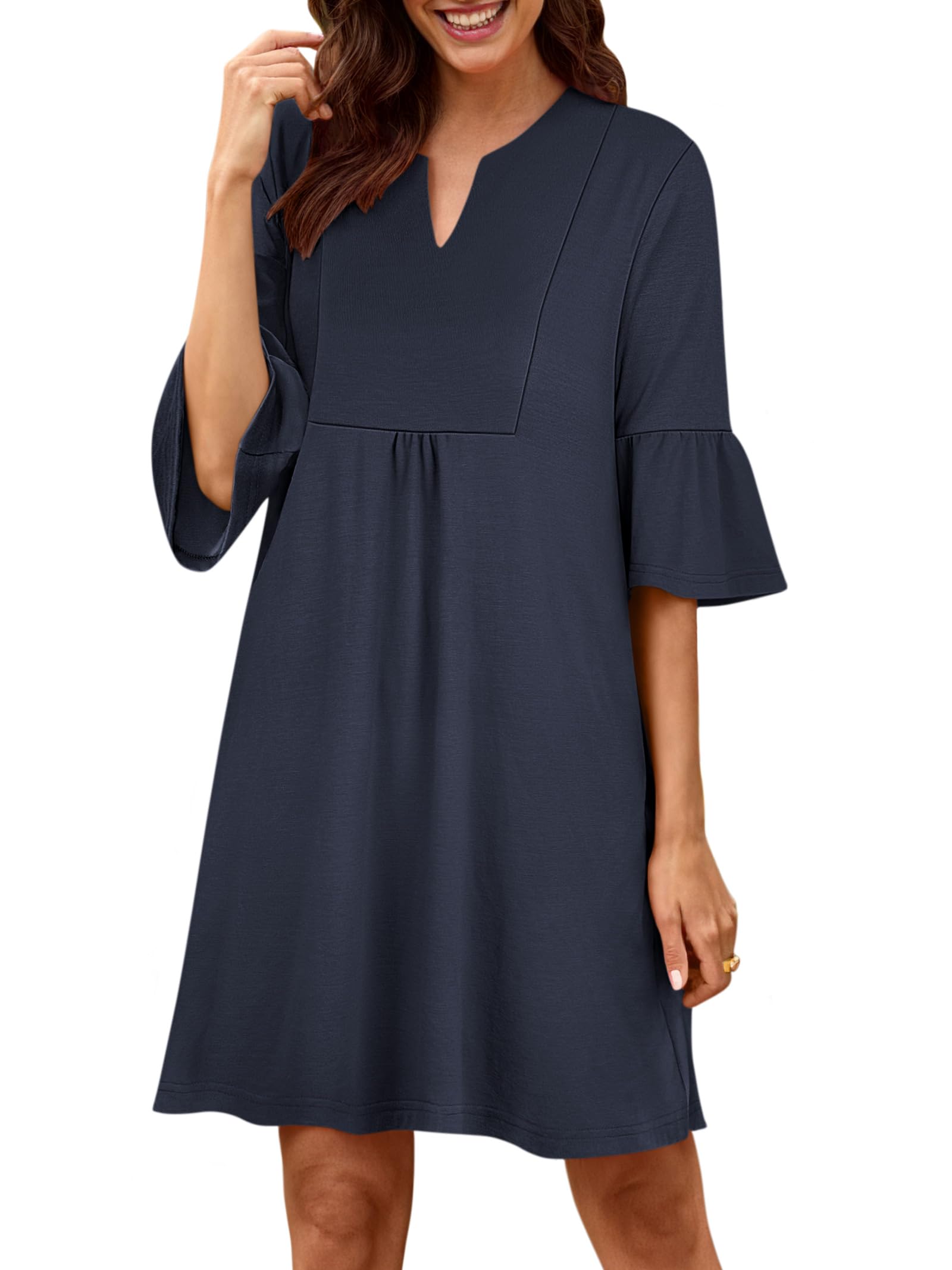 Foto 2 pulgar | Vestido Anrabess Casual De Verano Con Cuello En V Y Volantes Azules Para Mujer - Venta Internacional.