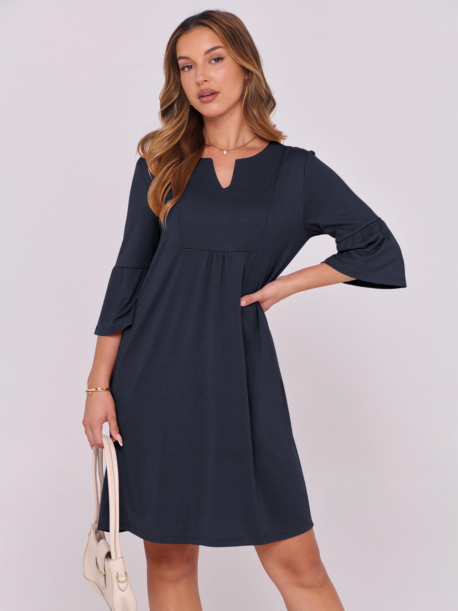 Foto 3 pulgar | Vestido Anrabess Casual De Verano Con Cuello En V Y Volantes Azules Para Mujer - Venta Internacional.
