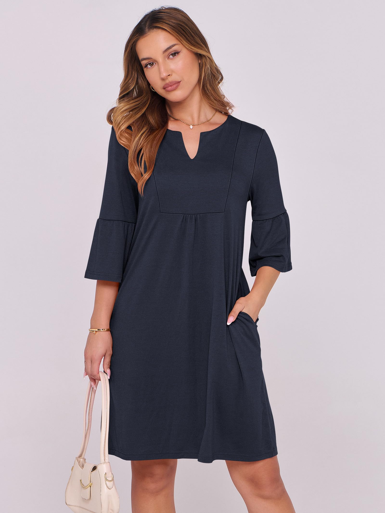 Foto 4 pulgar | Vestido Anrabess Casual De Verano Con Cuello En V Y Volantes Azules Para Mujer - Venta Internacional.