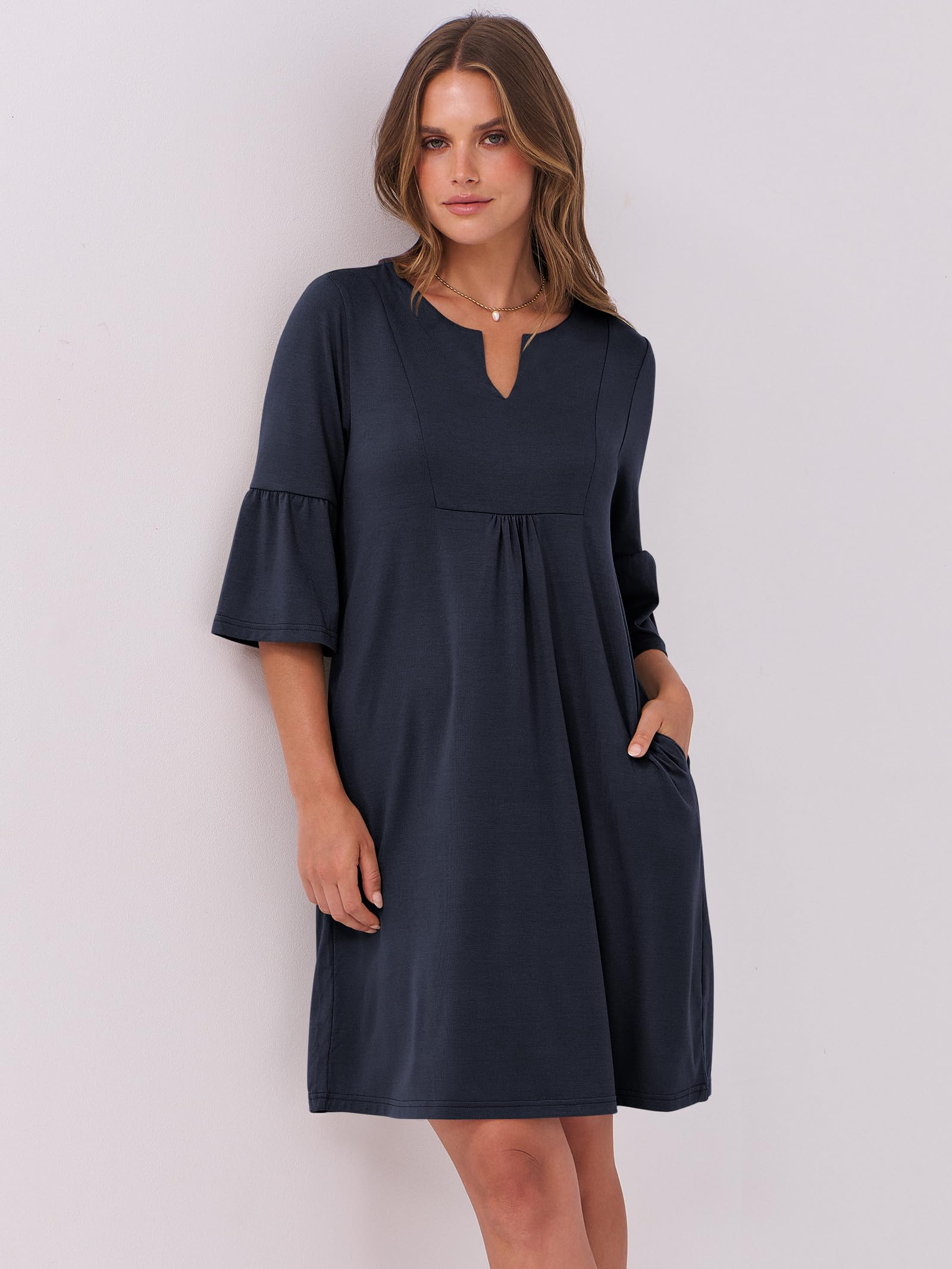 Foto 7 pulgar | Vestido Anrabess Casual De Verano Con Cuello En V Y Volantes Azules Para Mujer - Venta Internacional.
