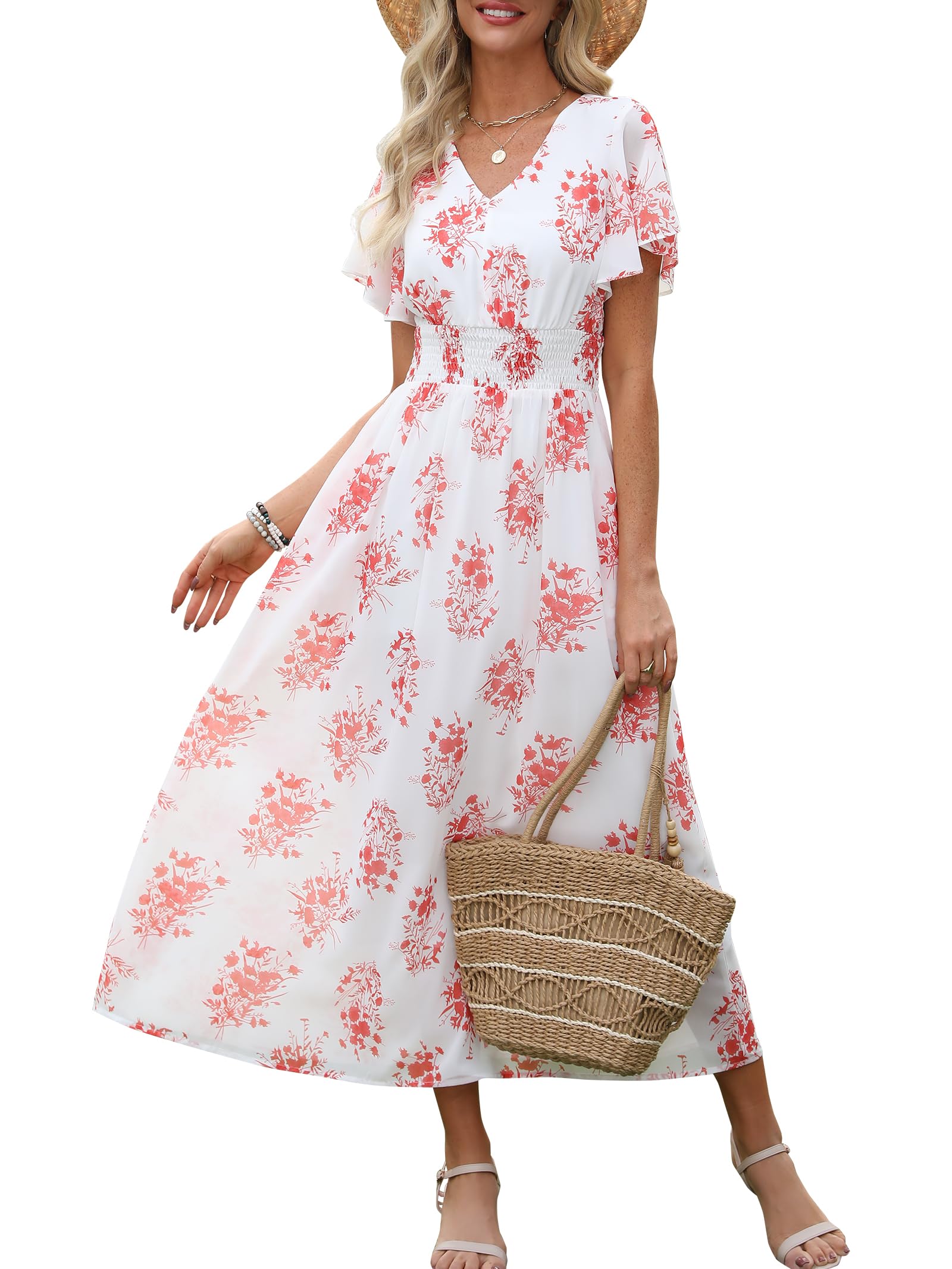 Foto 2 pulgar | Vestido Largo Anrabess De Verano Con Cuello En V Y Estampado Floral De Chifón Para Mujer - Venta Internacional.