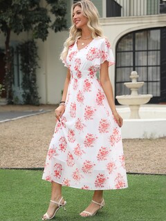 Foto 4 | Vestido Largo Anrabess De Verano Con Cuello En V Y Estampado Floral De Chifón Para Mujer - Venta Internacional.