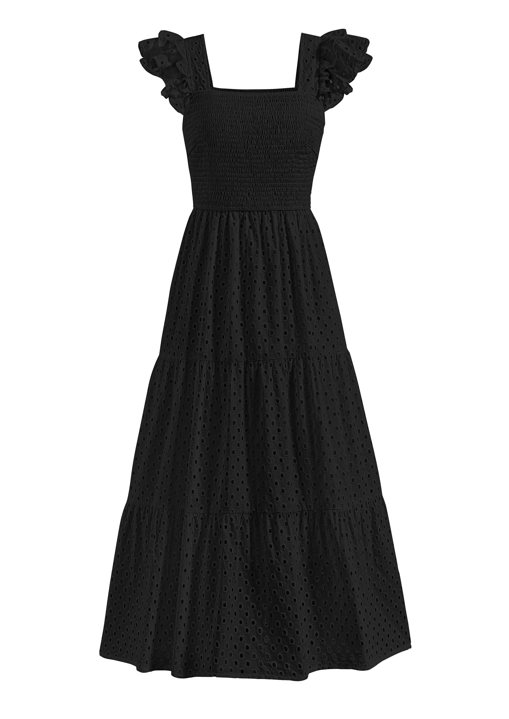 Foto 2 pulgar | Vestido Largo Prettygarden Para Mujer, Cuello Cuadrado, Negro Fruncido - Venta Internacional.