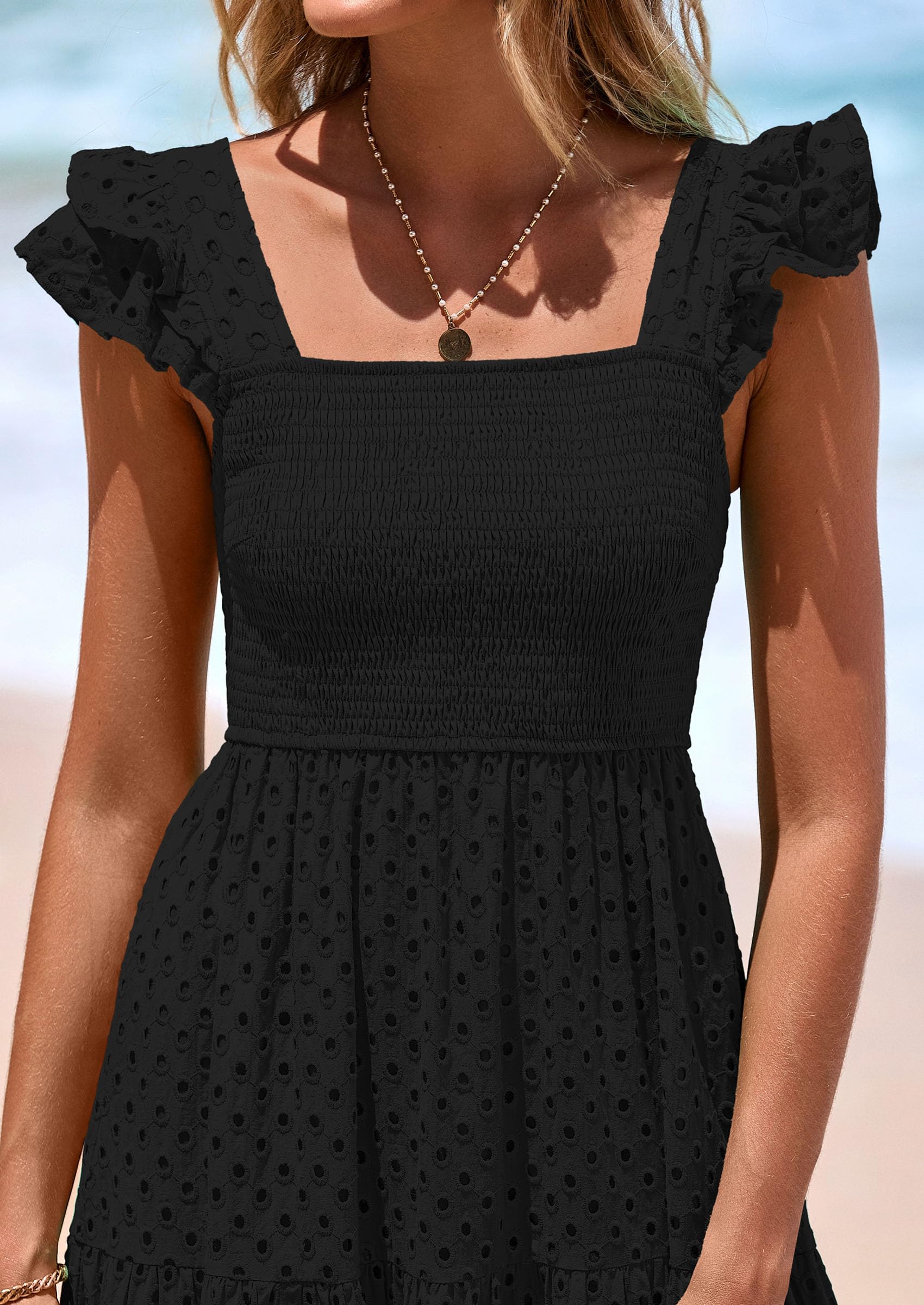 Foto 6 pulgar | Vestido Largo Prettygarden Para Mujer, Cuello Cuadrado, Negro Fruncido - Venta Internacional.
