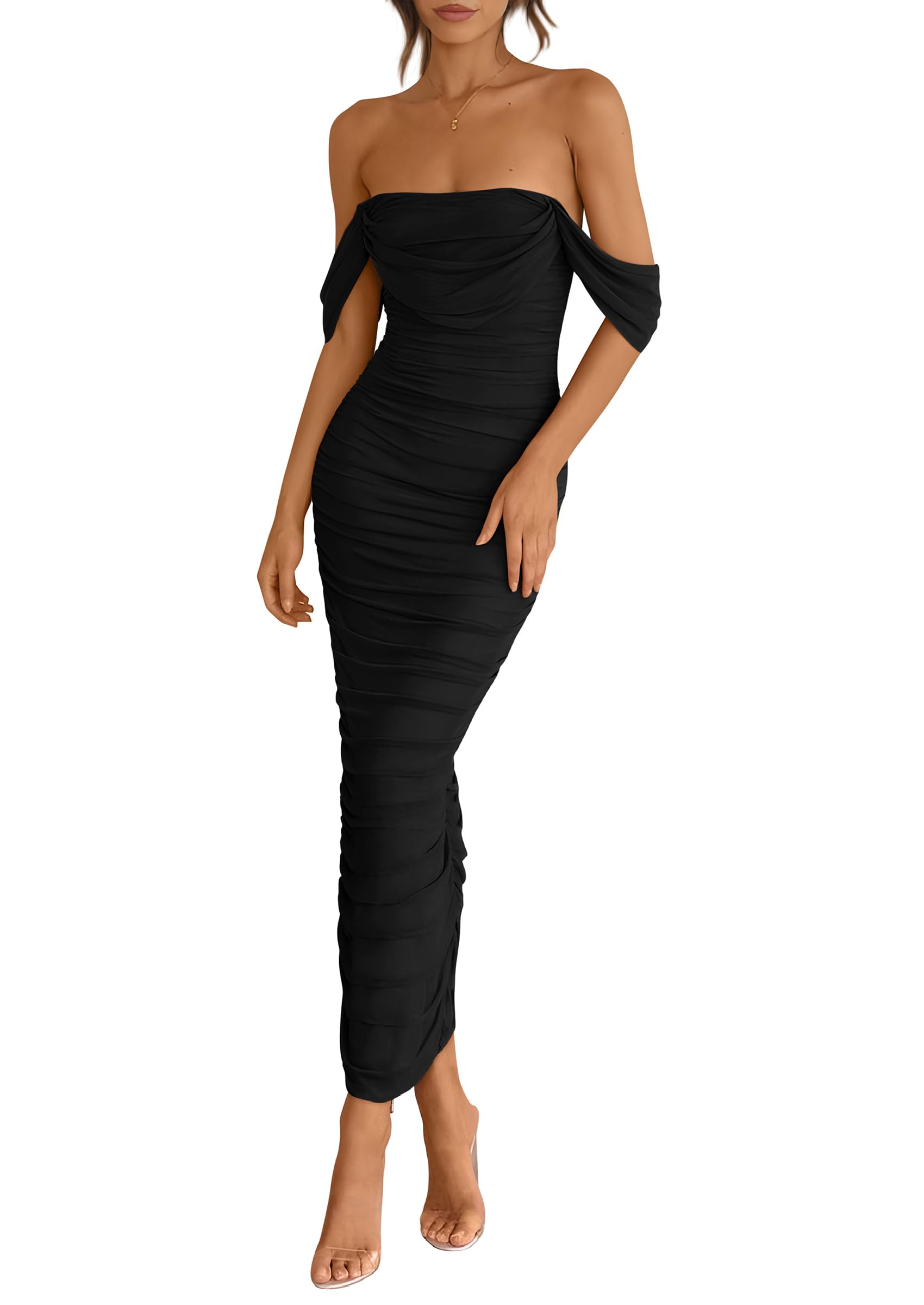 Foto 1 | Vestido Prettygarden Para Mujer De Verano 2025 Con Hombros Descubiertos, Negro - Venta Internacional.