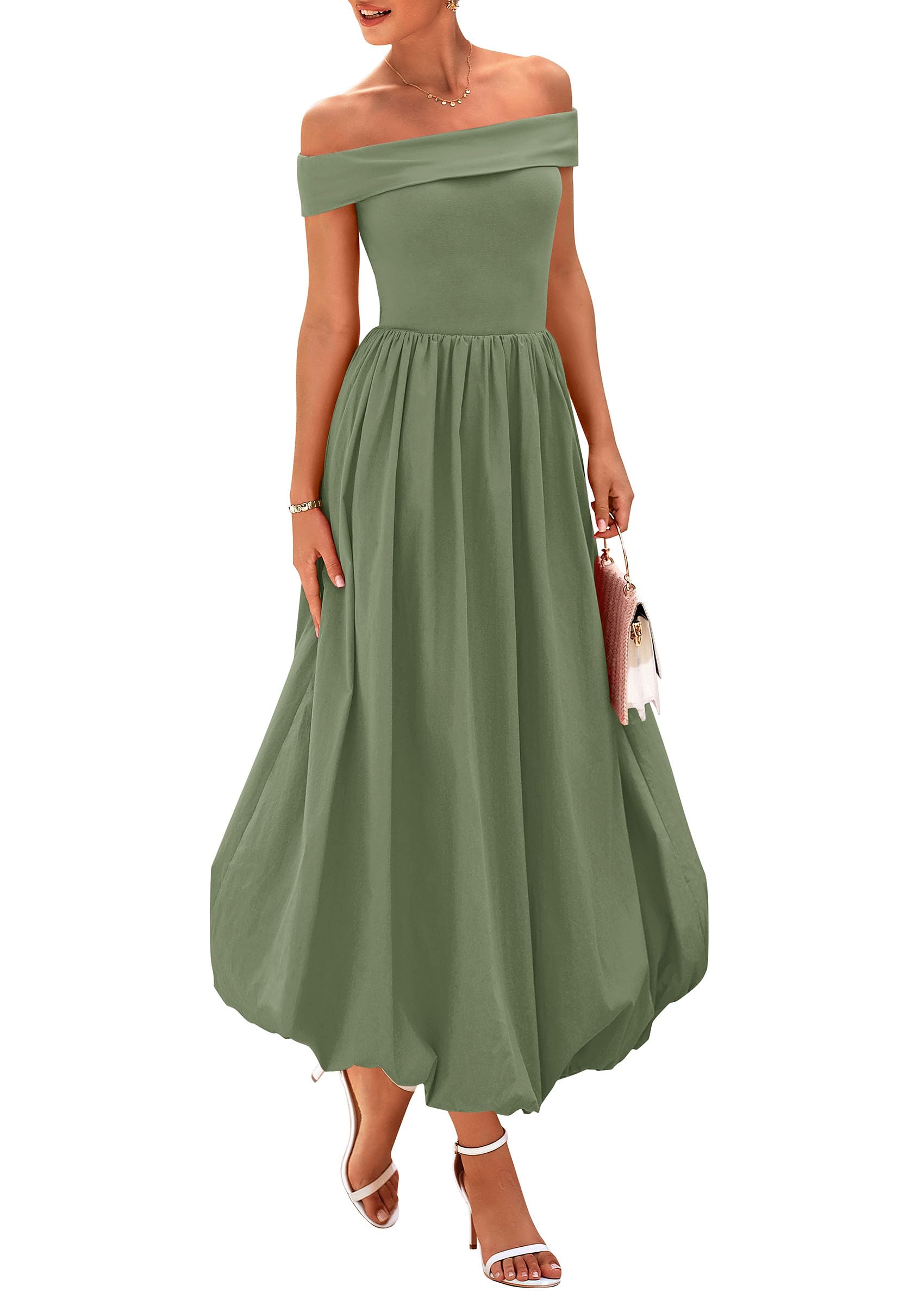Foto 2 pulgar | Vestido Prettygarden Para Mujer, De Verano, Con Hombros Descubiertos, Línea A, Verde - Venta Internacional.