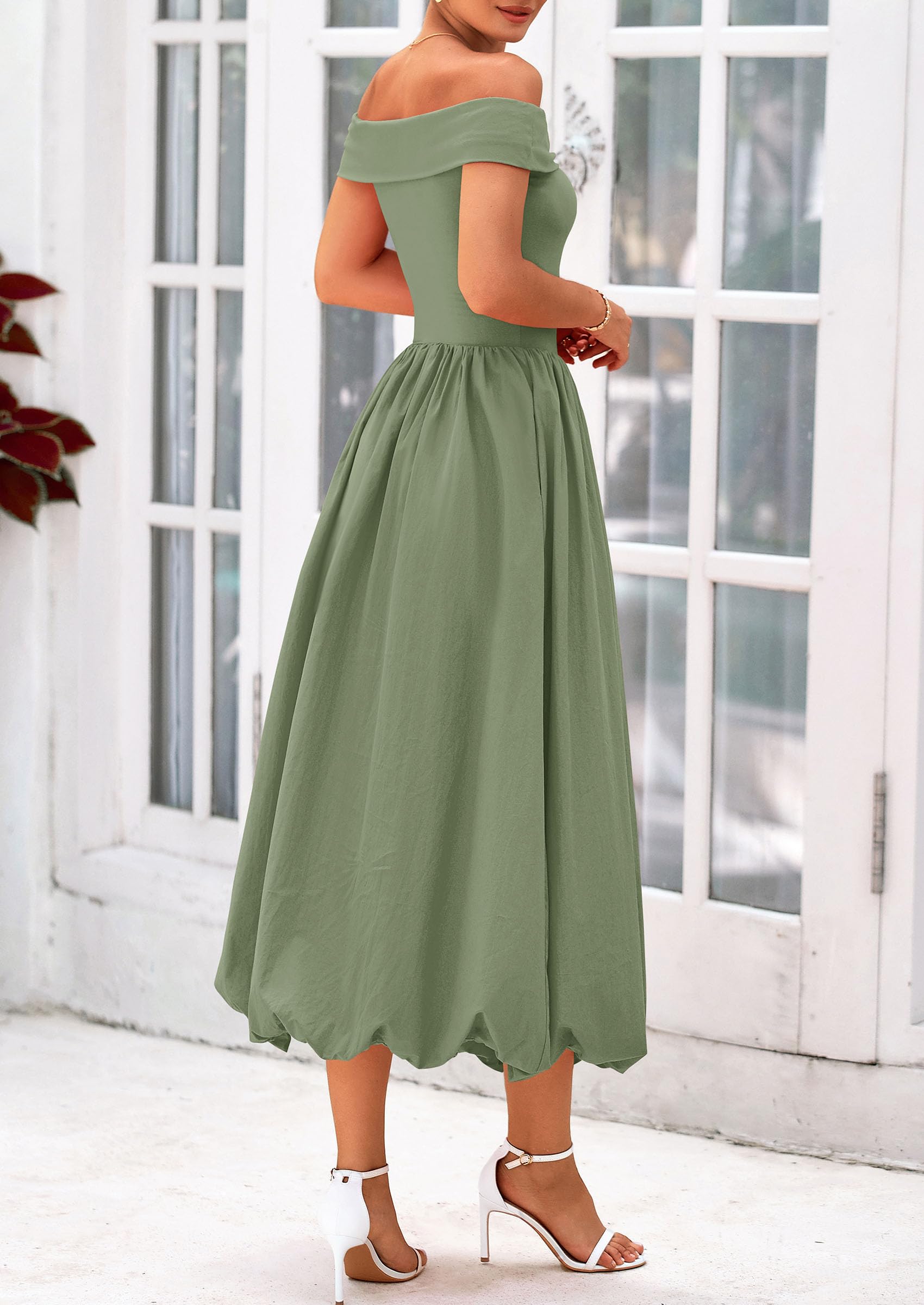 Foto 3 pulgar | Vestido Prettygarden Para Mujer, De Verano, Con Hombros Descubiertos, Línea A, Verde - Venta Internacional.