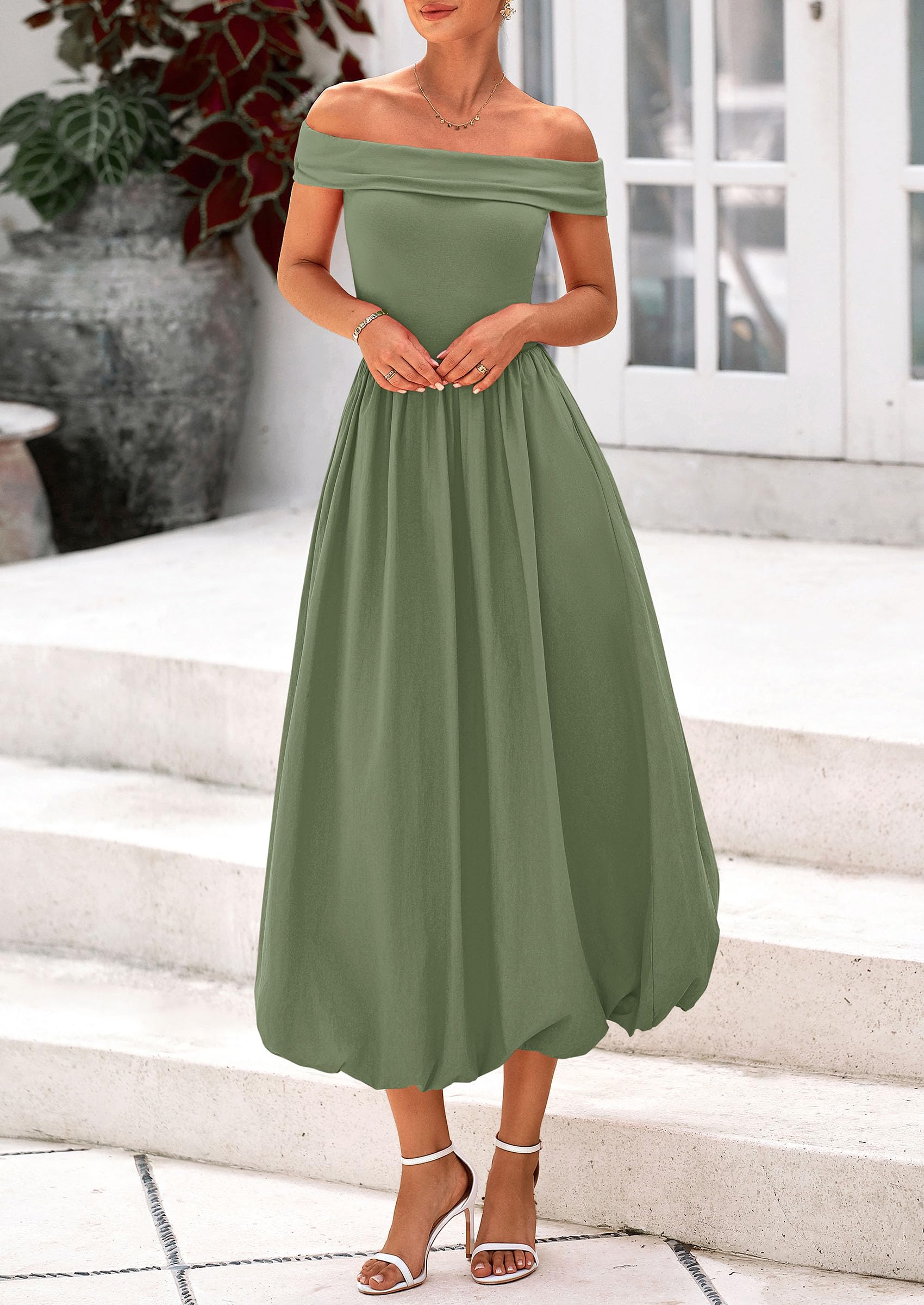 Foto 4 pulgar | Vestido Prettygarden Para Mujer, De Verano, Con Hombros Descubiertos, Línea A, Verde - Venta Internacional.