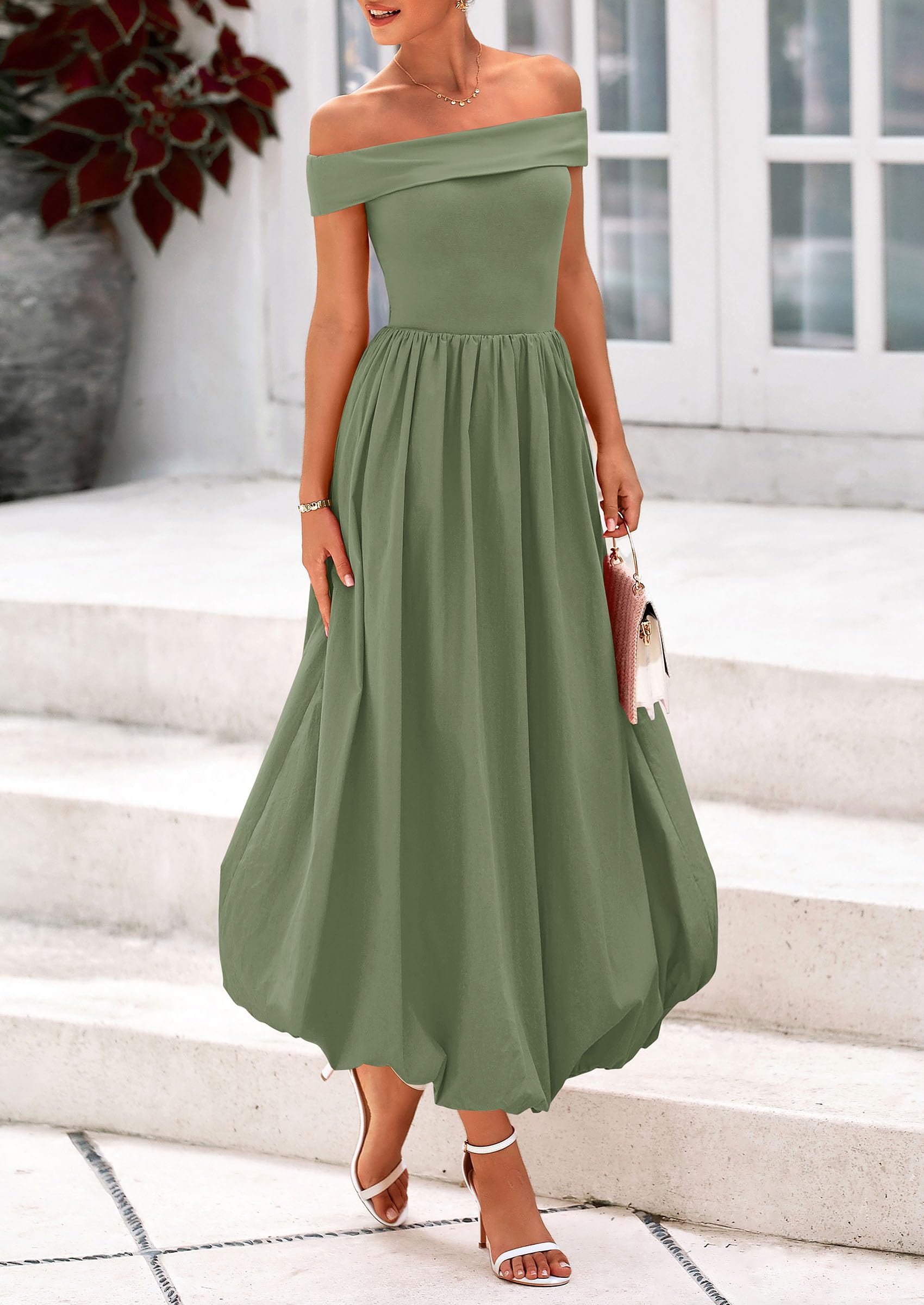 Foto 5 pulgar | Vestido Prettygarden Para Mujer, De Verano, Con Hombros Descubiertos, Línea A, Verde - Venta Internacional.