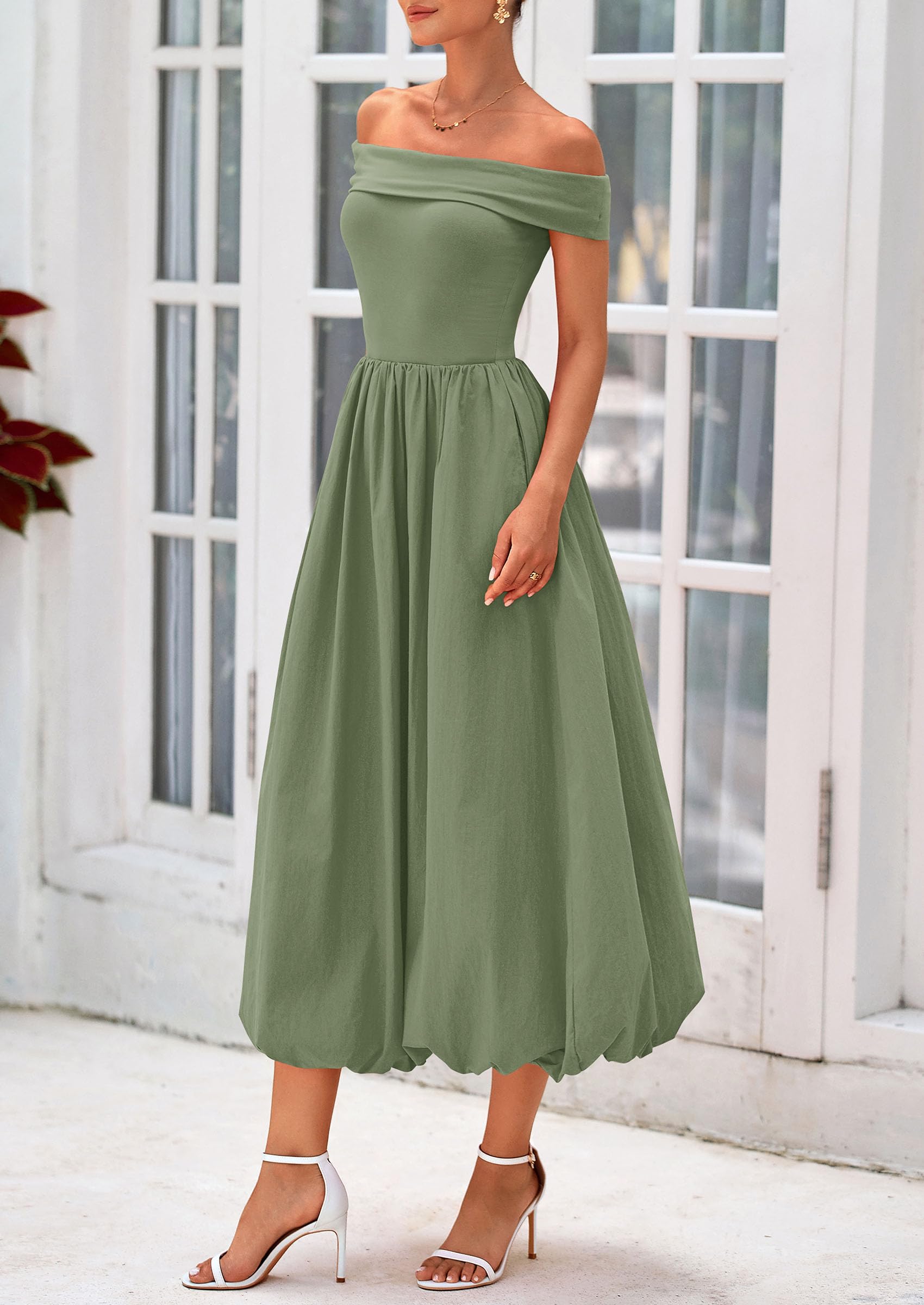 Foto 8 pulgar | Vestido Prettygarden Para Mujer, De Verano, Con Hombros Descubiertos, Línea A, Verde - Venta Internacional.