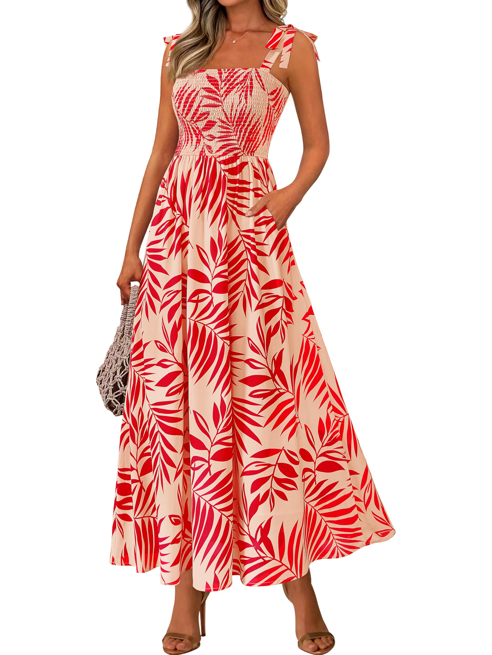 Foto 2 pulgar | Vestido De Verano Prettygarden Floral Sin Mangas Maxi Rojo S - Venta Internacional.