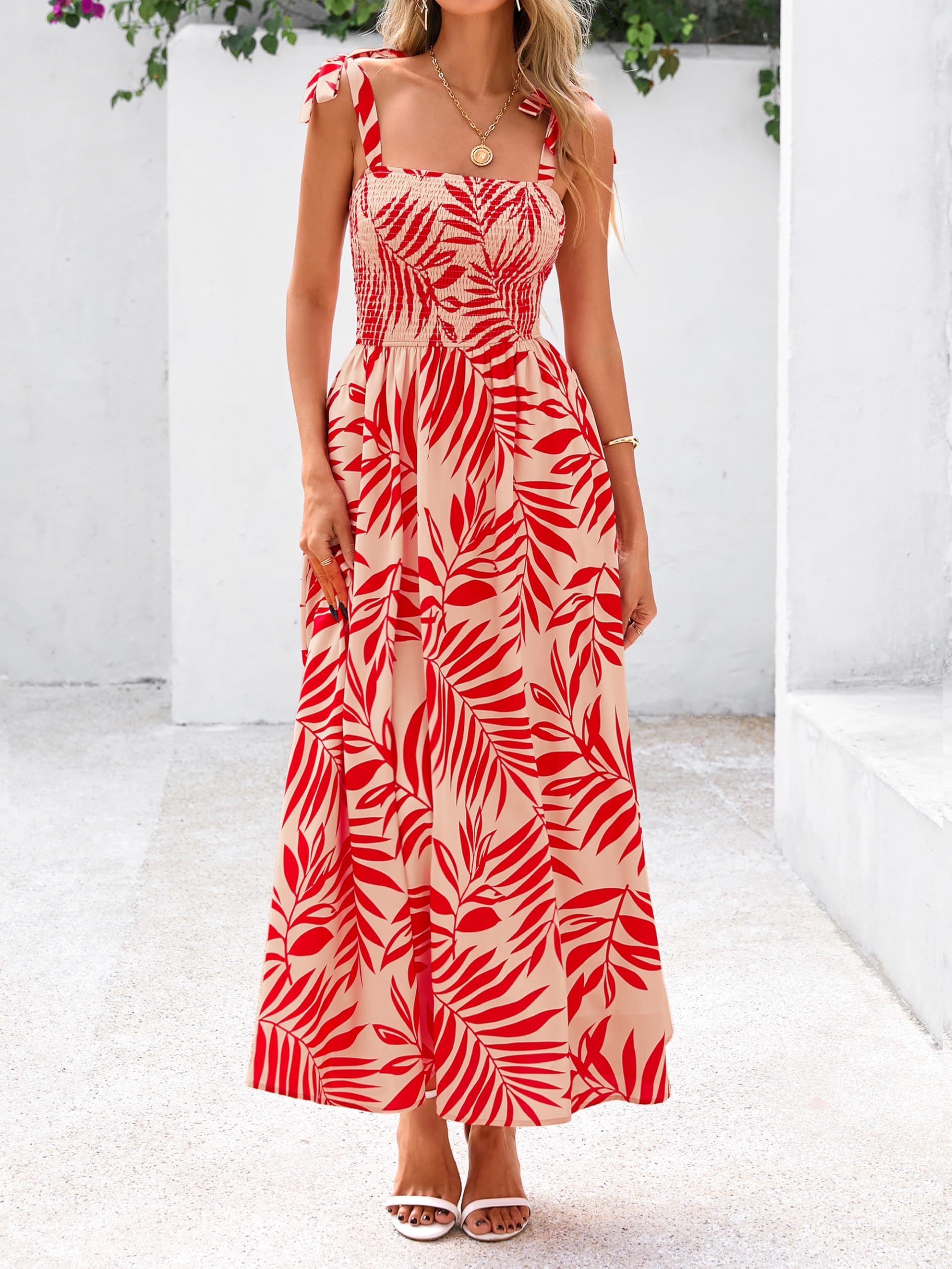 Foto 3 pulgar | Vestido De Verano Prettygarden Floral Sin Mangas Maxi Rojo S - Venta Internacional.
