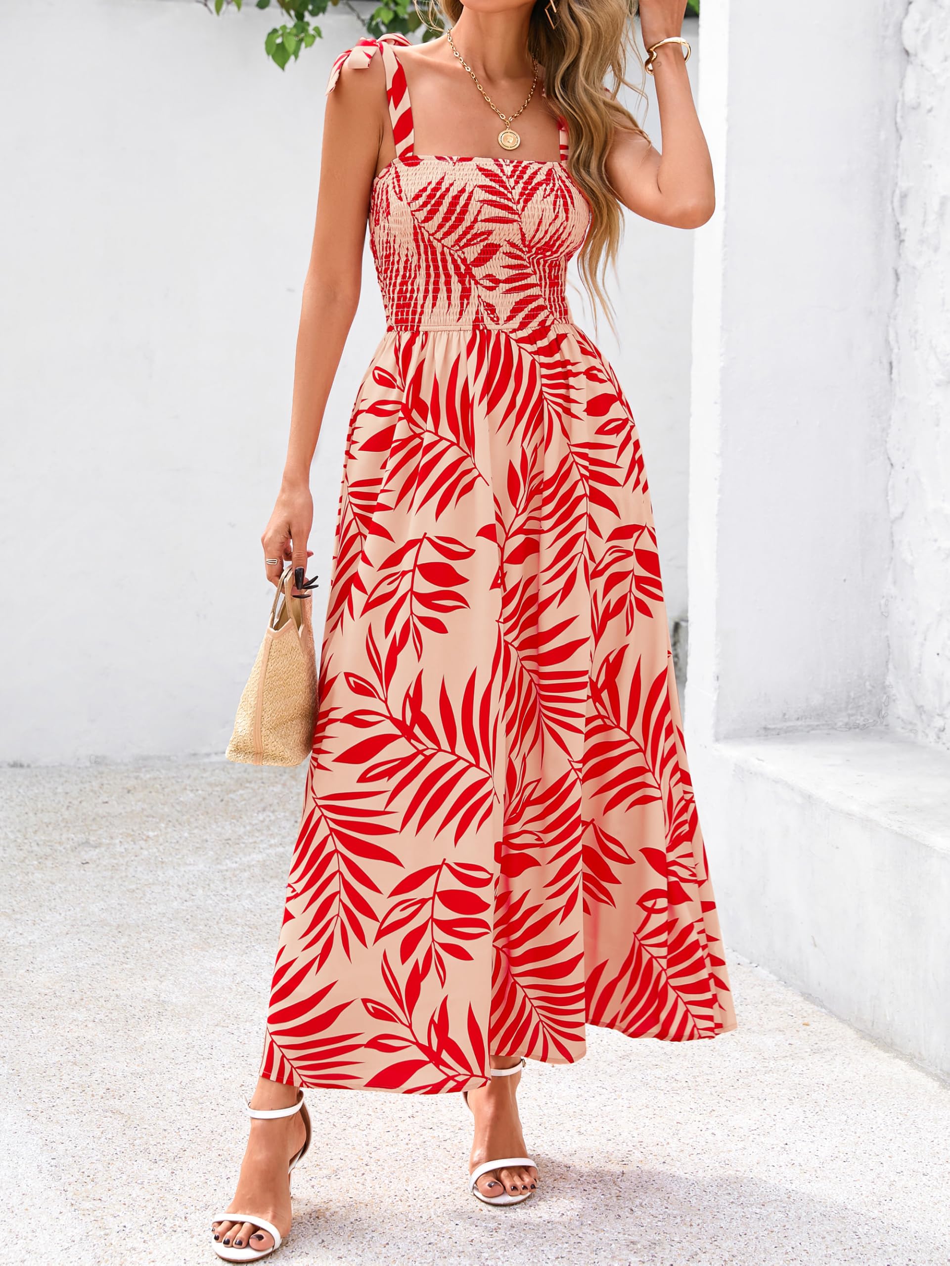 Foto 4 pulgar | Vestido De Verano Prettygarden Floral Sin Mangas Maxi Rojo S - Venta Internacional.