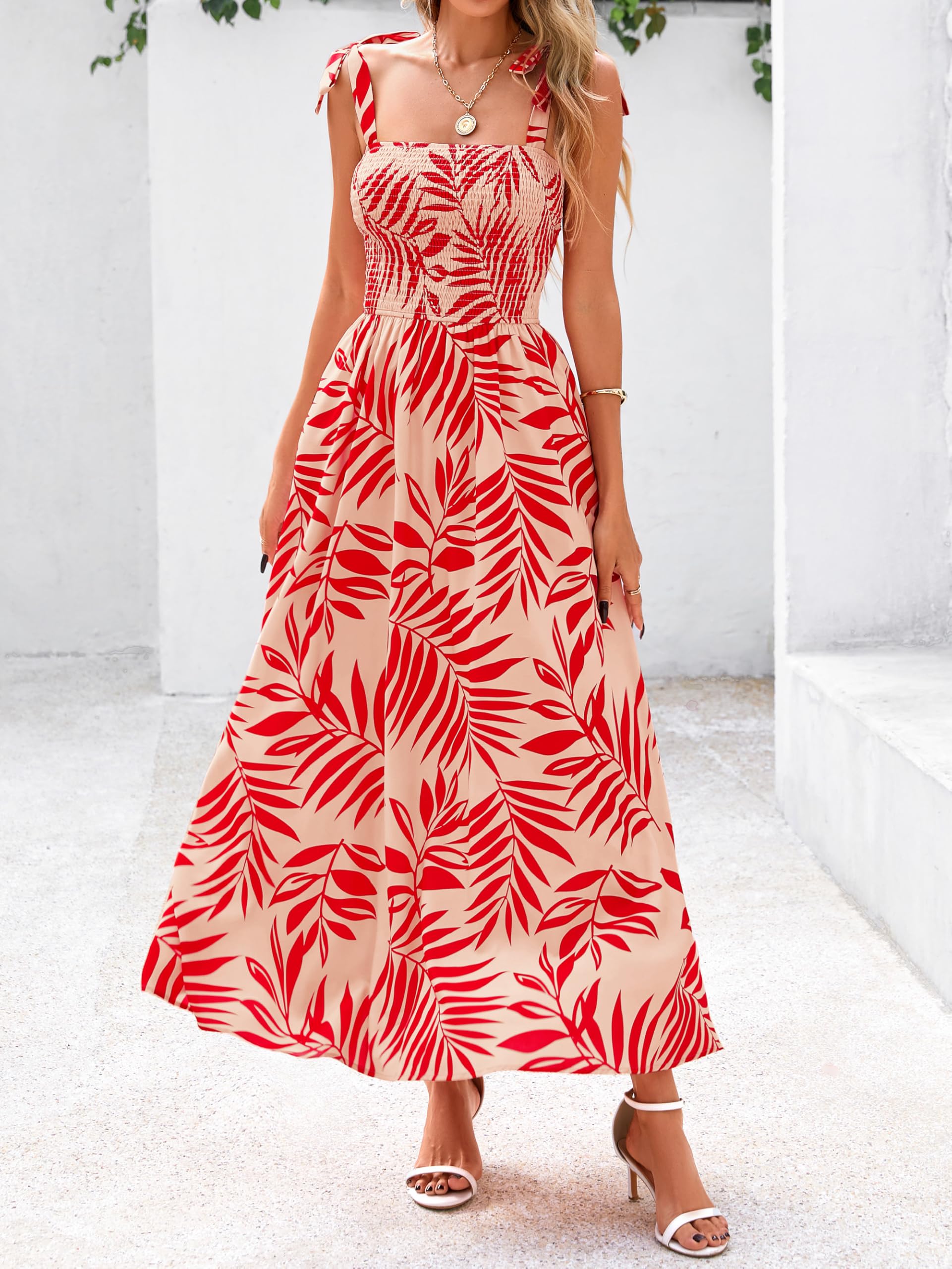 Foto 5 pulgar | Vestido De Verano Prettygarden Floral Sin Mangas Maxi Rojo S - Venta Internacional.