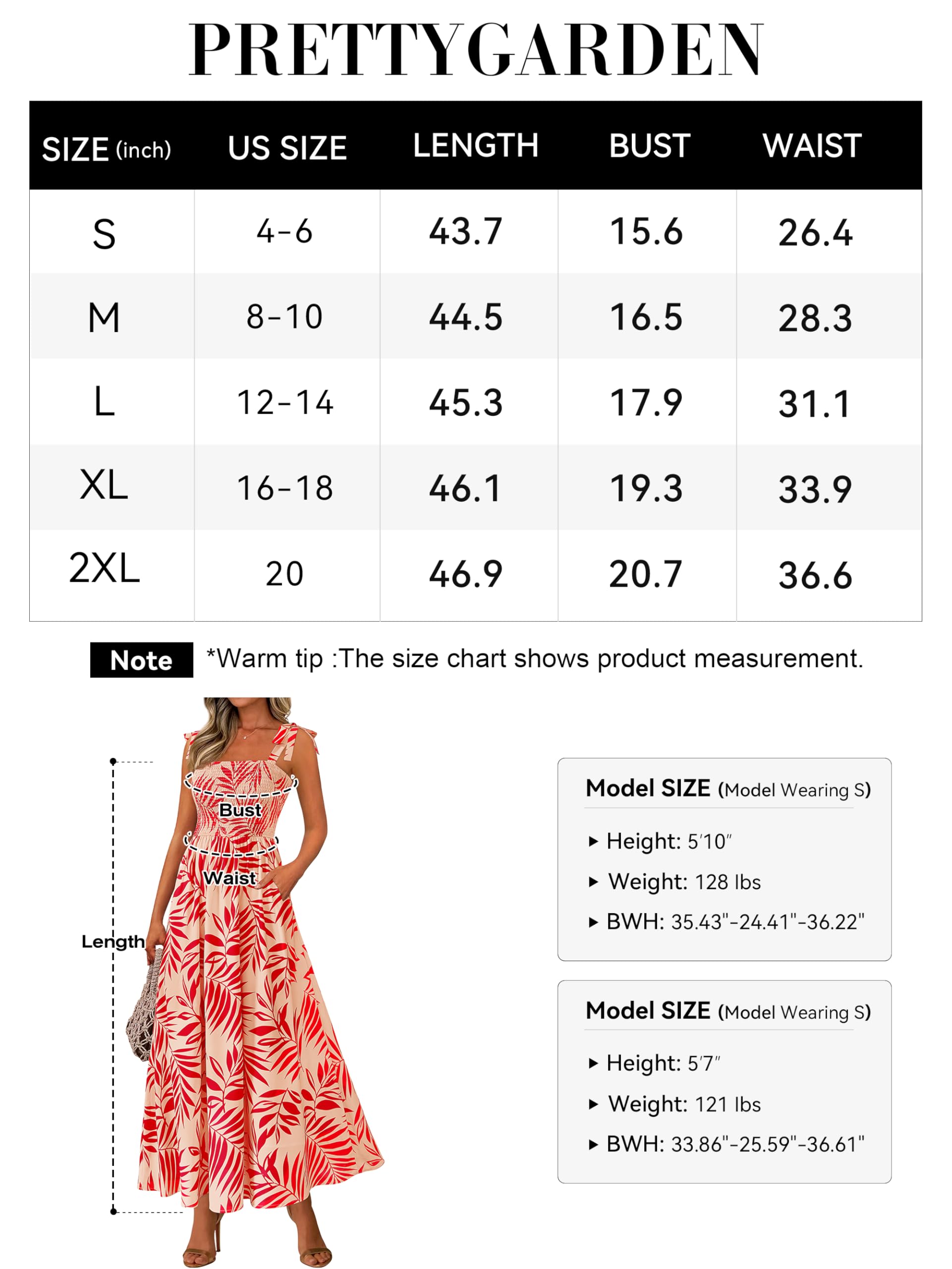 Foto 7 pulgar | Vestido De Verano Prettygarden Floral Sin Mangas Maxi Rojo S - Venta Internacional.
