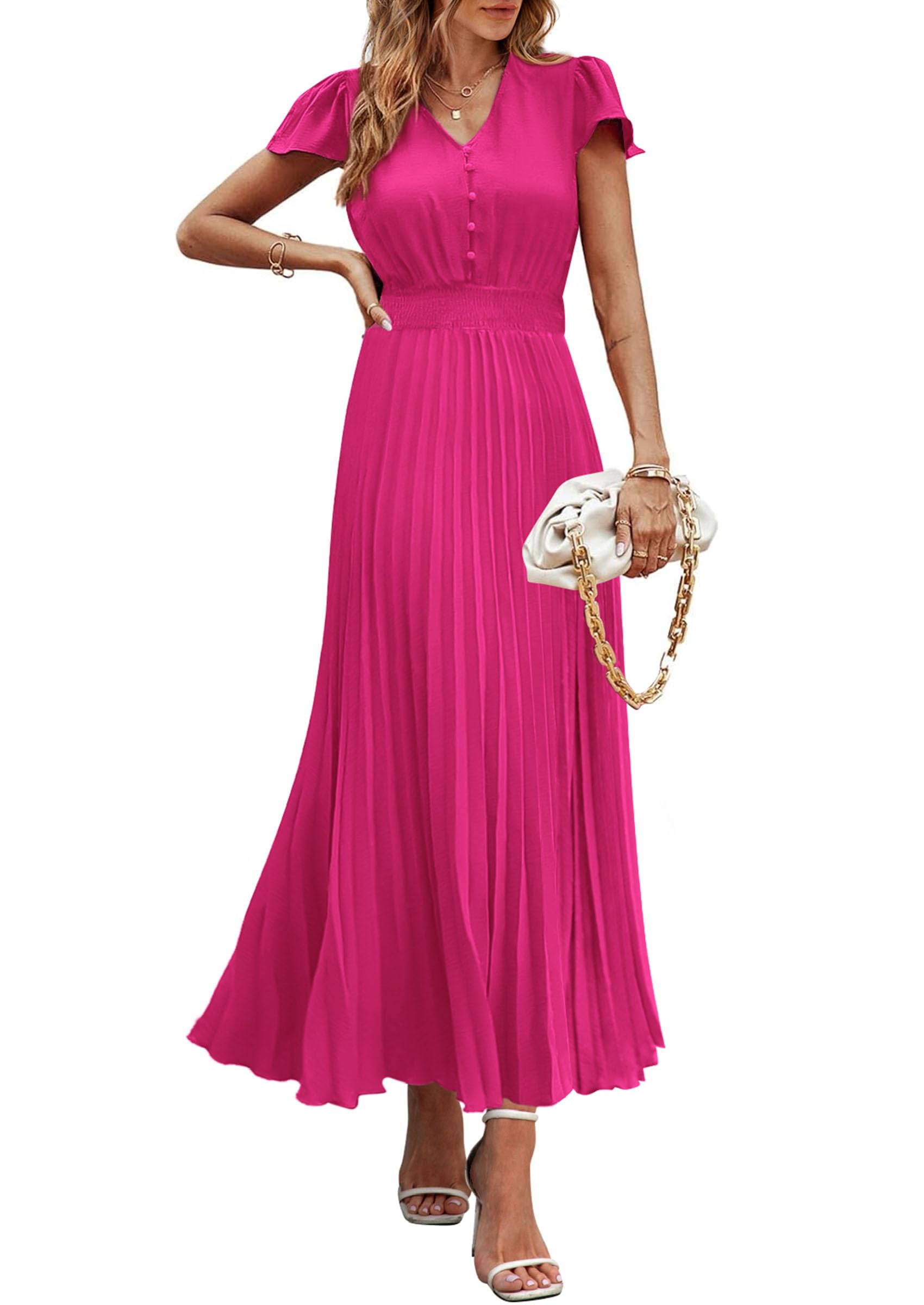 Vestido Largo Prettygarden Para Mujer, Cuello En V, Manga Corta Con Volantes, Verano - Venta Internacional.