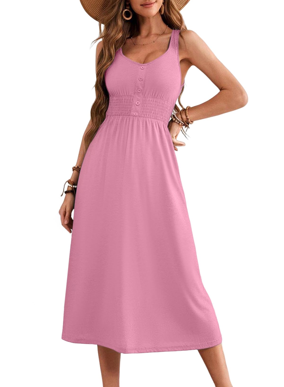 Foto 2 pulgar | Vestido Largo Dokotoo 2025 De Verano Con Botones, Rosa Fruncido - Venta Internacional.