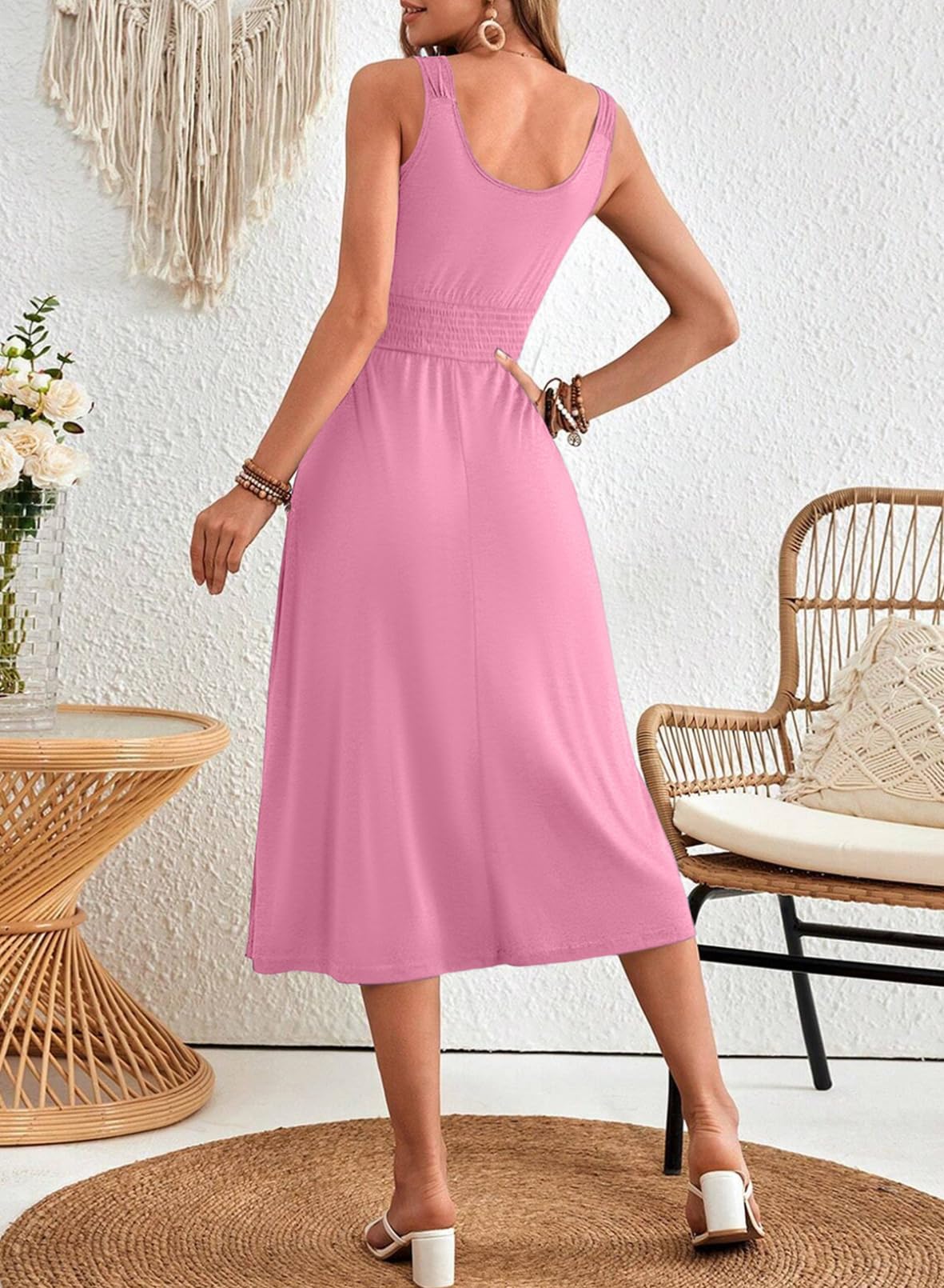 Foto 3 pulgar | Vestido Largo Dokotoo 2025 De Verano Con Botones, Rosa Fruncido - Venta Internacional.