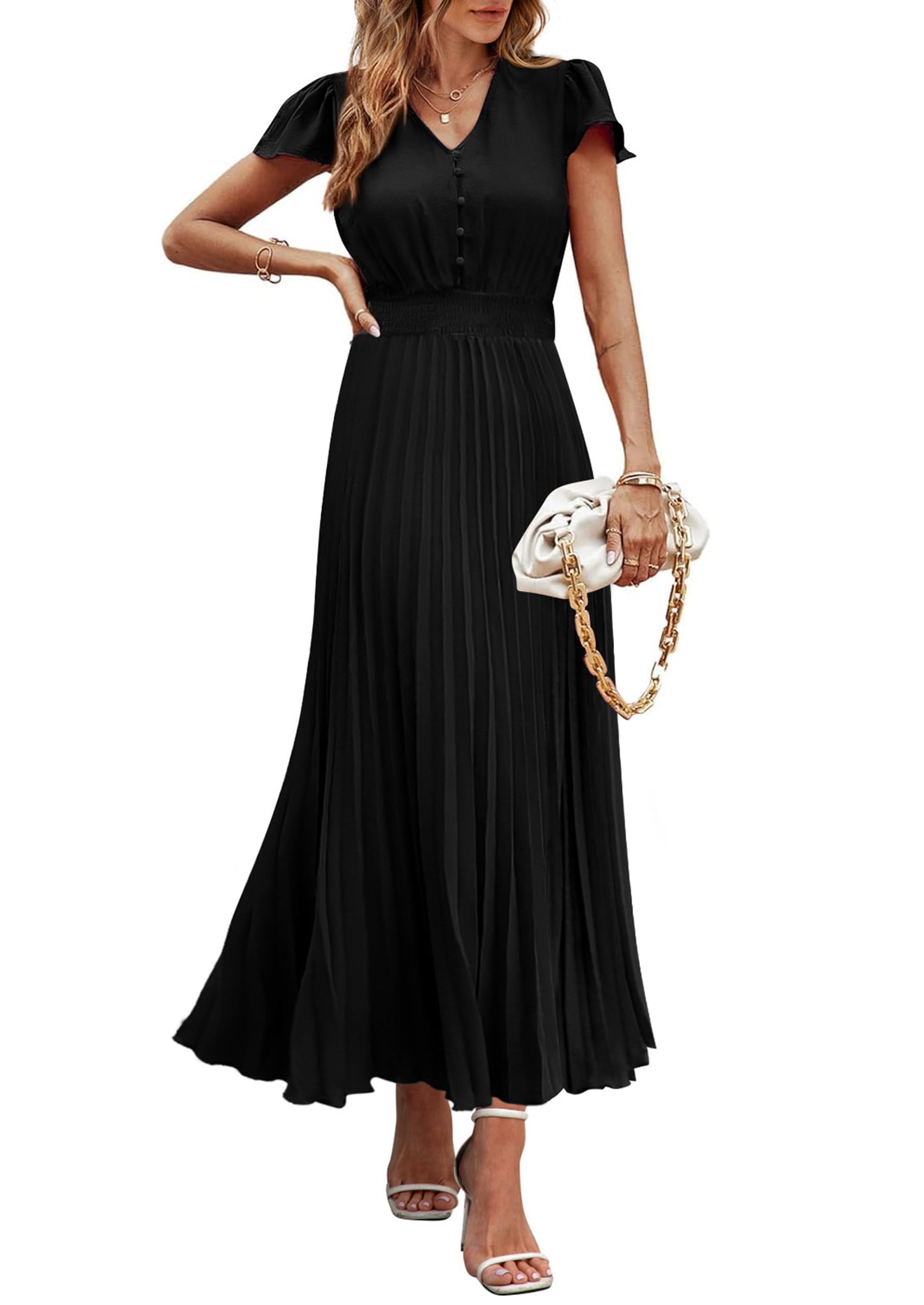 Foto 2 pulgar | Vestido Largo Prettygarden Para Mujer, Cuello En V, Cuello En V, Volantes, Negro - Venta Internacional.