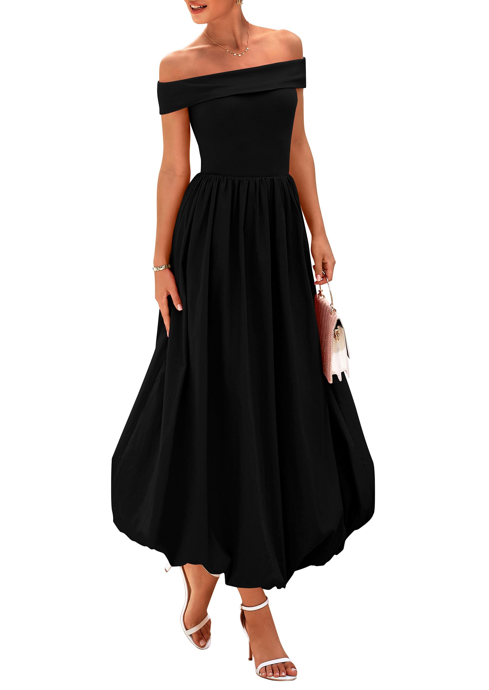 Foto 2 pulgar | Vestido Prettygarden Para Mujer, De Verano, Con Hombros Descubiertos, Línea A, Negro - Venta Internacional.